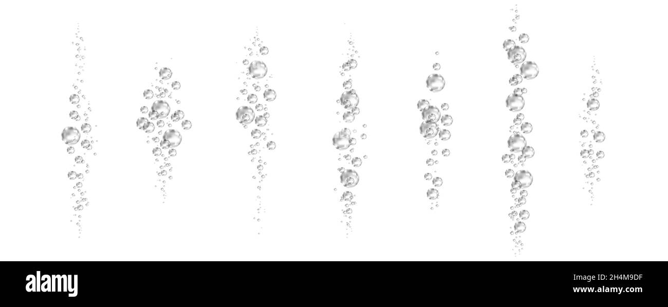 Brausegetränk. Unterwasser schwarz fizzing Luftblasen auf weißem Hintergrund. Spritzig funkelt in Wasser, Meer, Aquarium, Meer. Fizz. Unterwasser-Vektor t Stock Vektor