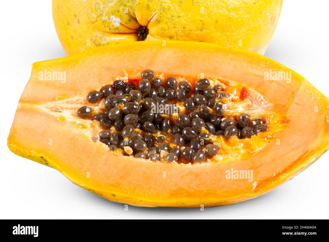 Detail des halben Schnittes von frisch reifen Papaya Stockfotografie - Alamy