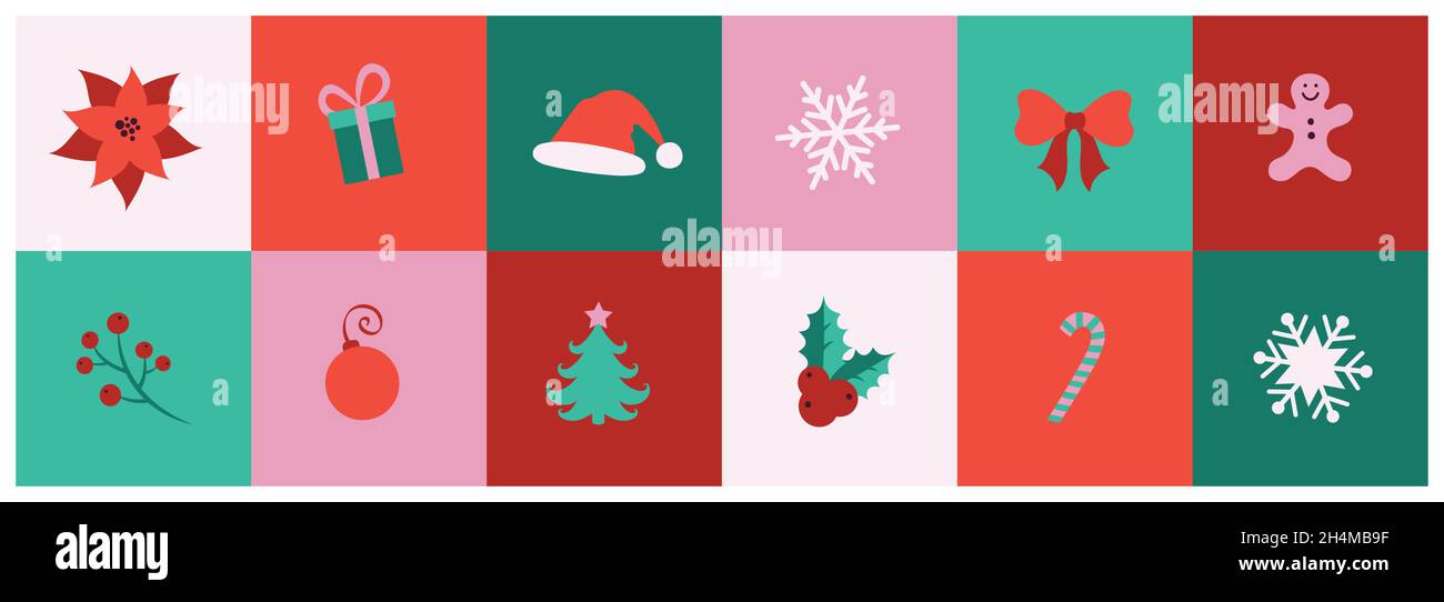 Weihnachtliche Details in einem modernen flachen Art-Stil. Stock Vektor