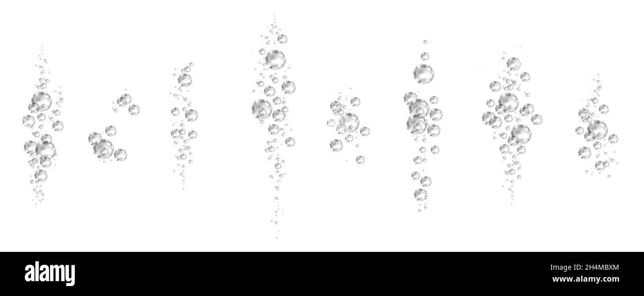 Brausegetränk. Unterwasser schwarz fizzing Luftblasen auf weißem Hintergrund. Spritzig funkelt in Wasser, Meer, Aquarium, Meer. Fizz. Unterwasser-Vektor t Stock Vektor