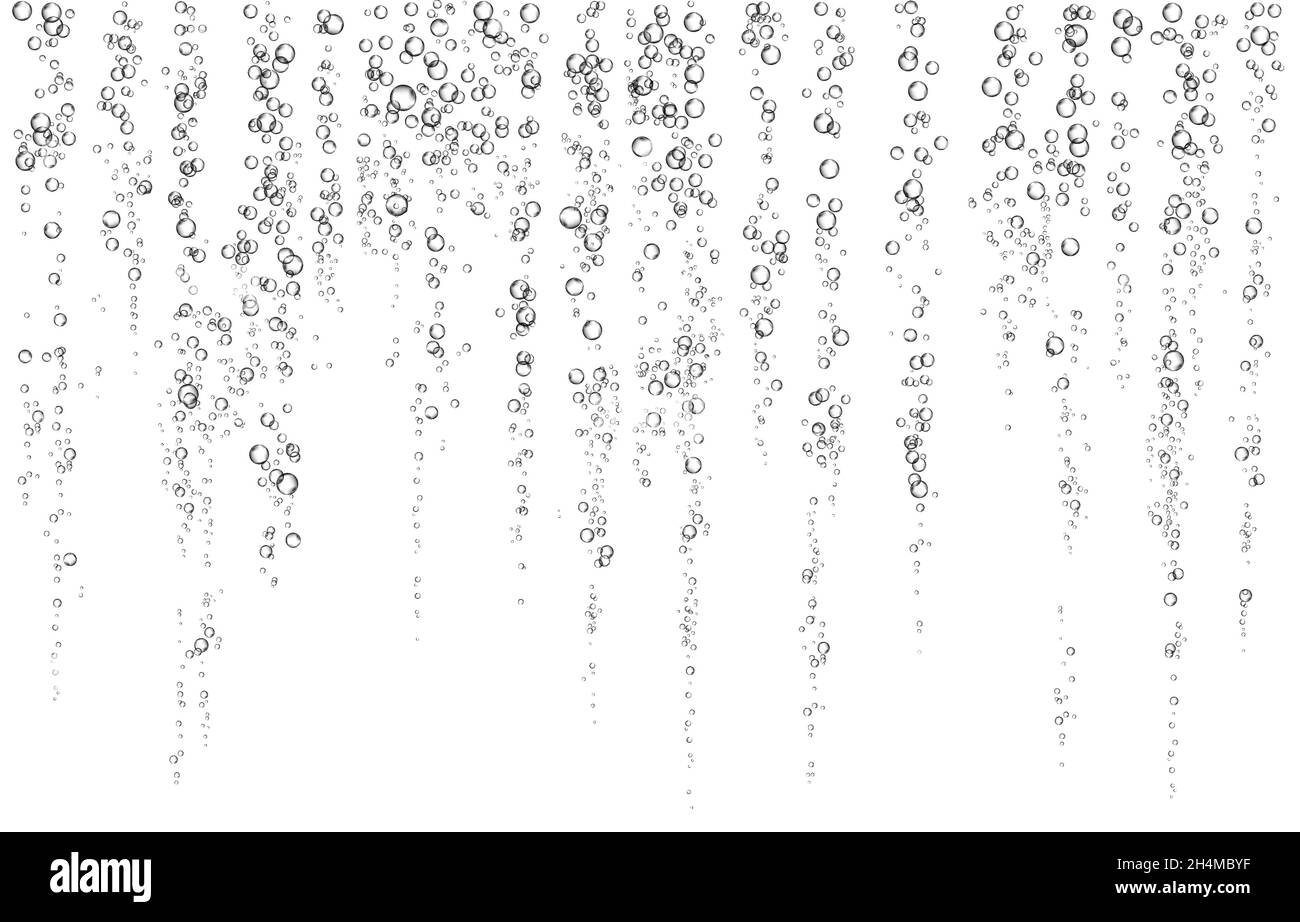 Brausegetränk. Unterwasser schwarz fizzing Luftblasen auf weißem Hintergrund. Spritzig funkelt in Wasser, Meer, Aquarium, Meer. Fizz. Unterwasser-Vektor t Stock Vektor