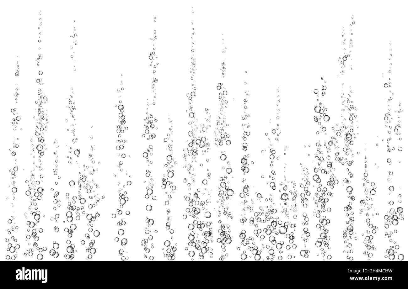 Brausegetränk. Unterwasser schwarz fizzing Luftblasen auf weißem Hintergrund. Spritzig funkelt in Wasser, Meer, Aquarium, Meer. Fizz. Unterwasser-Vektor t Stock Vektor