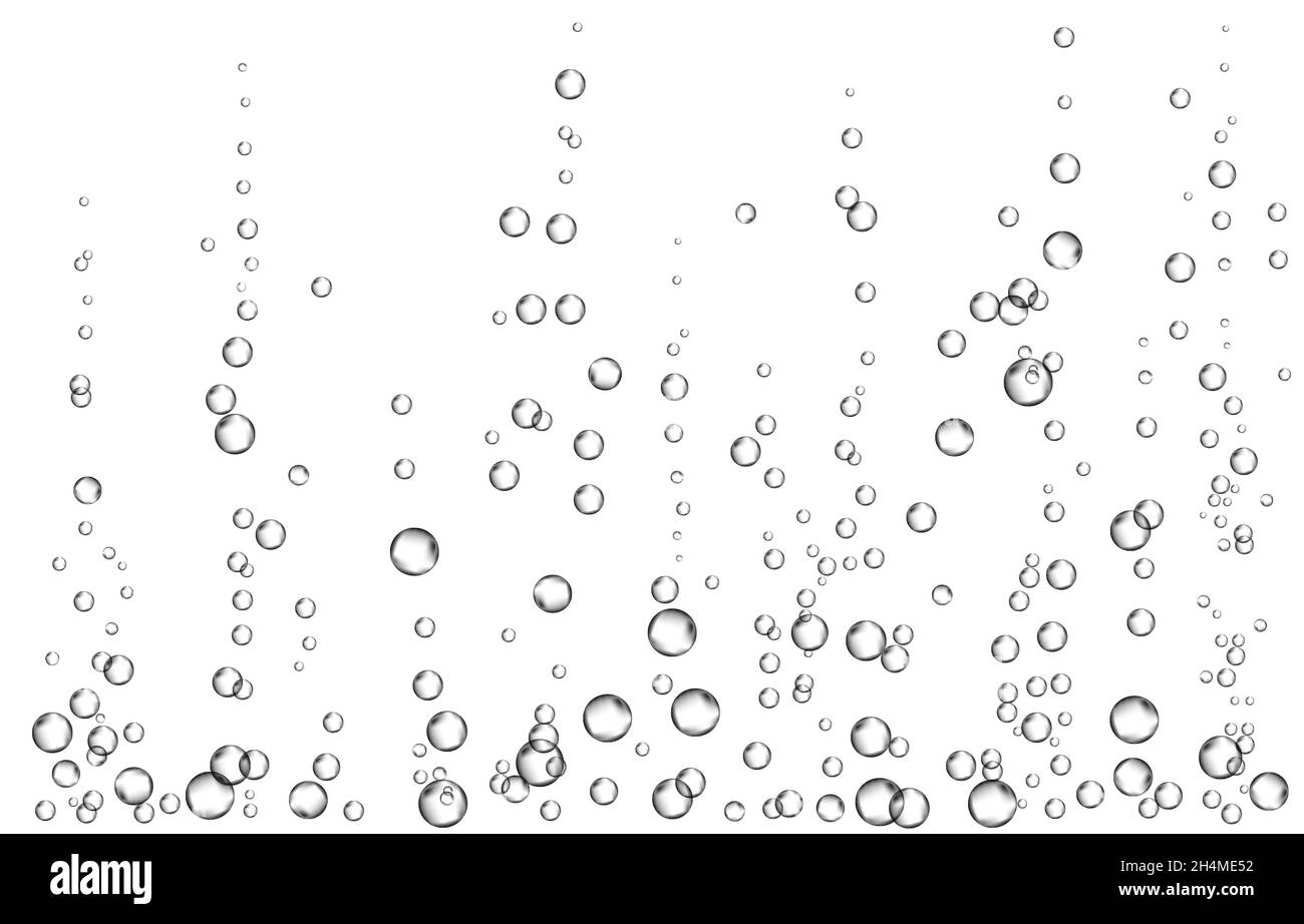 Brausegetränk. Unterwasser schwarz fizzing Luftblasen auf weißem Hintergrund. Spritzig funkelt in Wasser, Meer, Aquarium, Meer. Fizz. Unterwasser-Vektor t Stock Vektor