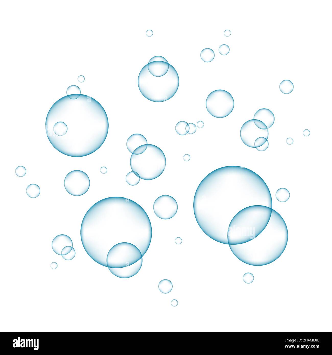 Fizz. Unterwasserblau zischende Luft, Wasser- oder Sauerstoffblasen auf weißem Hintergrund. Spritzig funkelt im Meer, Aquarium. Vektorstruktur unter Wasser. Stock Vektor