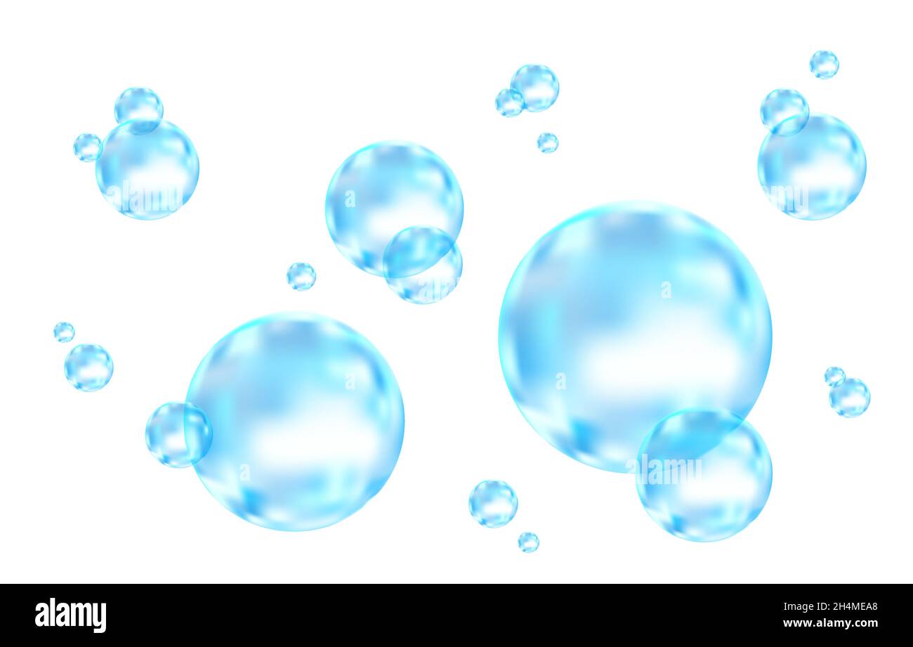 Realistische transparente bunte Seifenblasen mit Regenbogenreflektion isoliert auf kariertem Hintergrund. Vektorstruktur. Stock Vektor