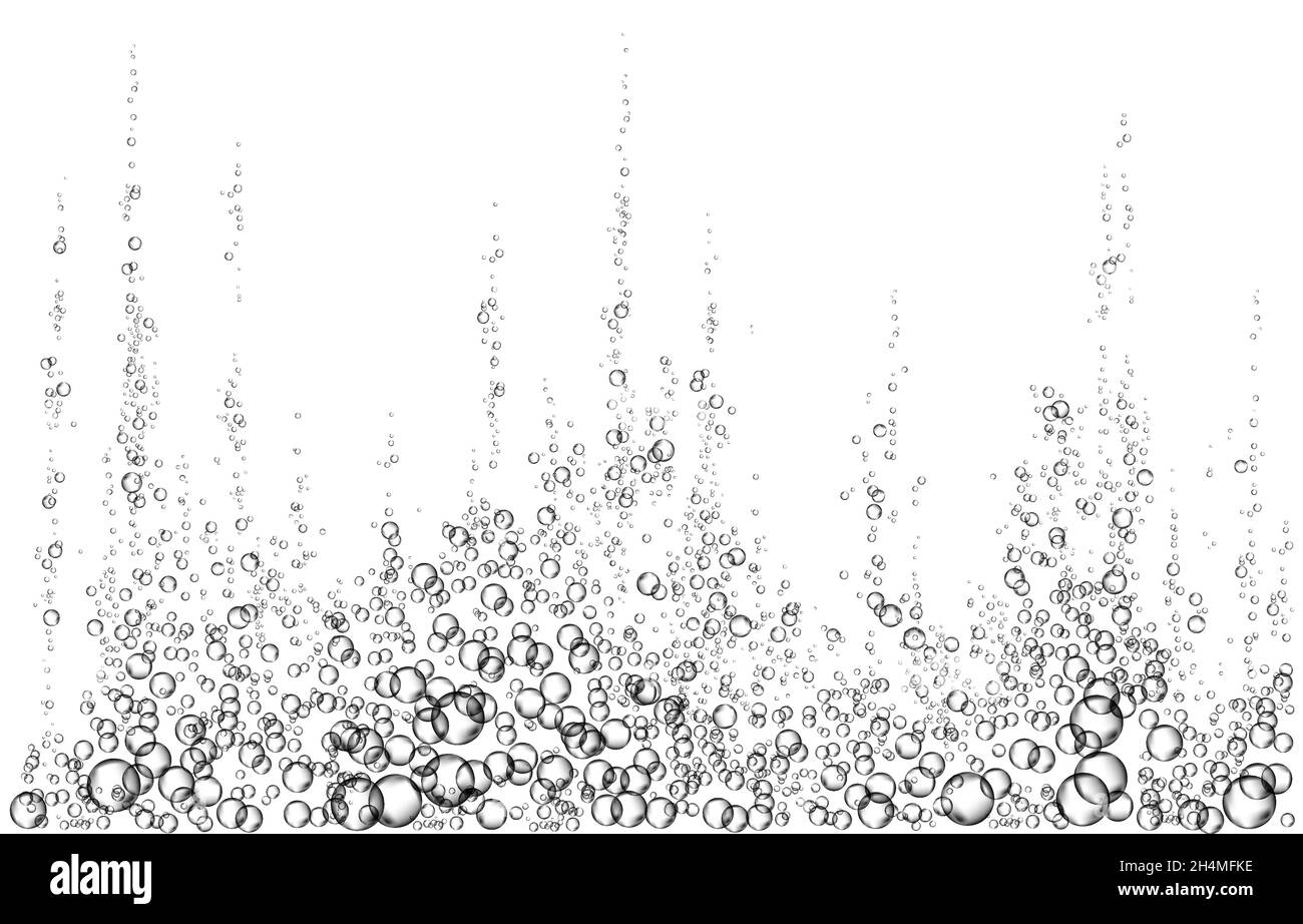 Brausegetränk. Unterwasser schwarz fizzing Luftblasen auf weißem Hintergrund. Spritzig funkelt in Wasser, Meer, Aquarium, Meer. Fizz. Unterwasser-Vektor t Stock Vektor