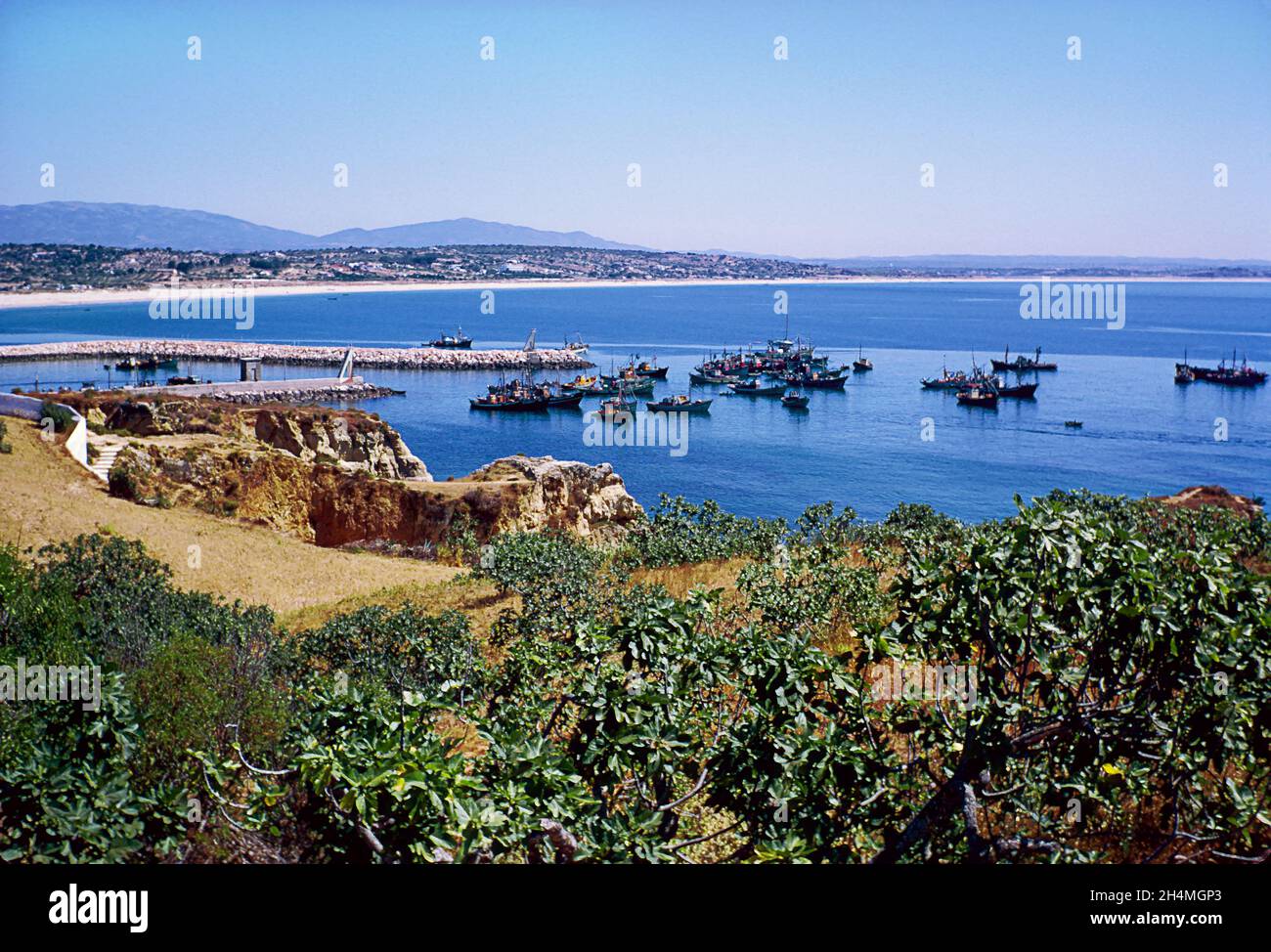 Die Fischereiflotte bereit für das Meer, Lagos, Algarve, Portugal, vor 50 Jahren. Vintage-Transparentfilm-Fotografie von 1968. Stockfoto