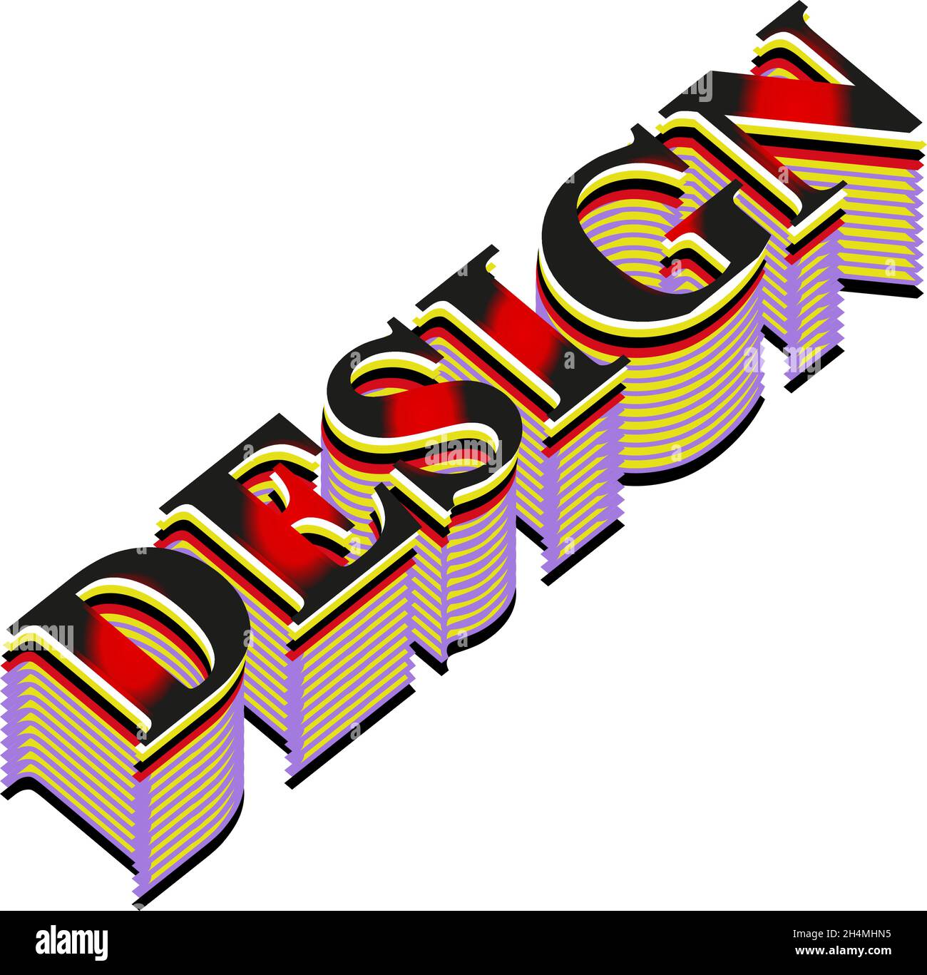 Vektor bunte 3D Text Wort Design mit Striche auf den unteren Ebenen Luxus kreative Design Illustration Nahaufnahme isoliert. Design Kunst Wort Schrift Buchstaben Stock Vektor