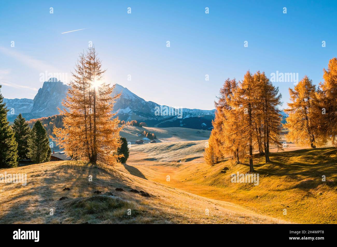 Feine herbstliche Landschaft mit Bergen und bunte Bäume Stockfoto