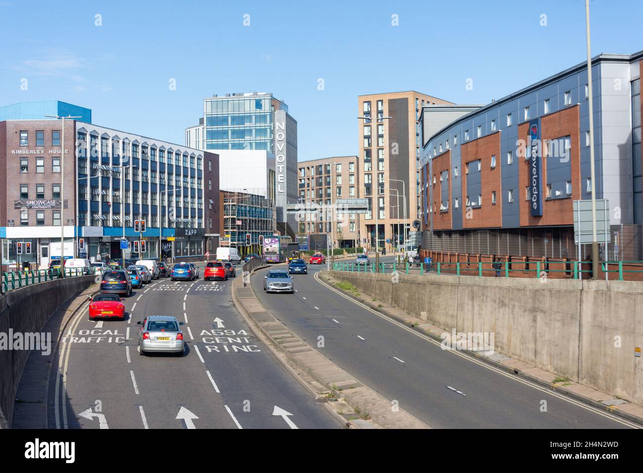 Novotel und Travelodge Hotels, Vaughan Way, City of Leicester, Leicestershire, England, Vereinigtes Königreich Stockfoto