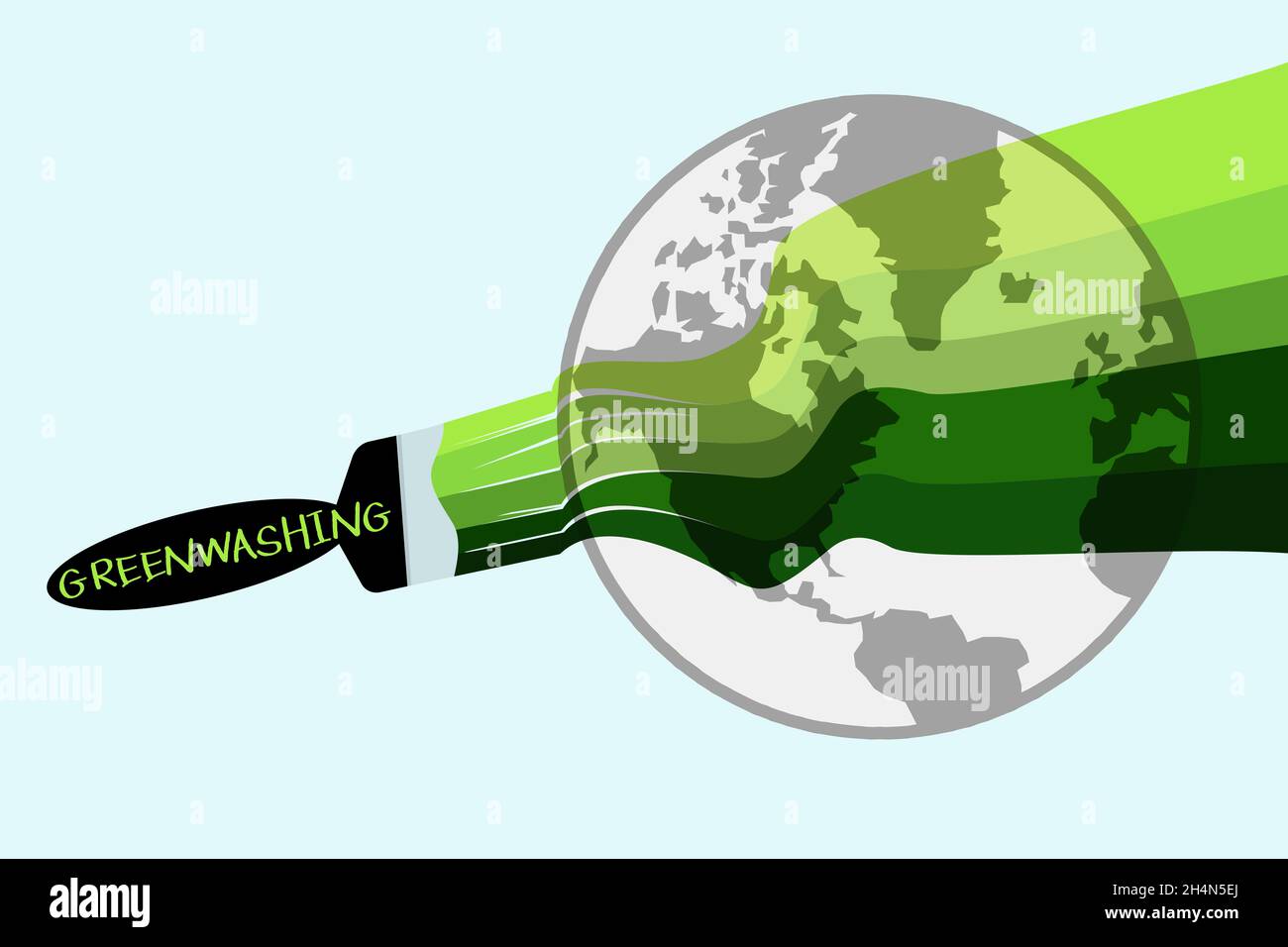 Greenwashing die Welt, die Welt wird umweltgerecht grün mit einer Greenwash-Pinsel-Konzeptdarstellung gemalt, Stockfoto