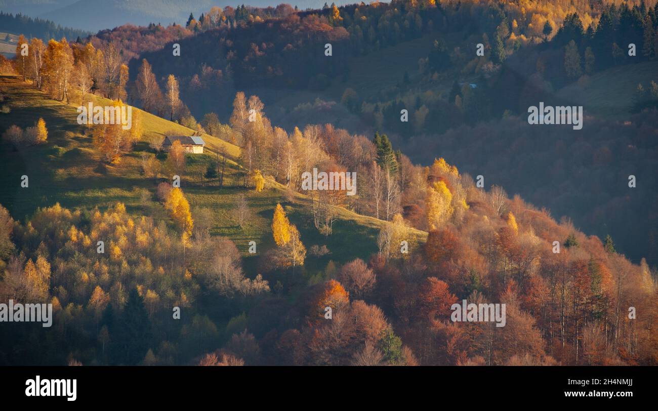 Herbstlandschaften vom rucar-bran Pass, rumänien Stockfoto