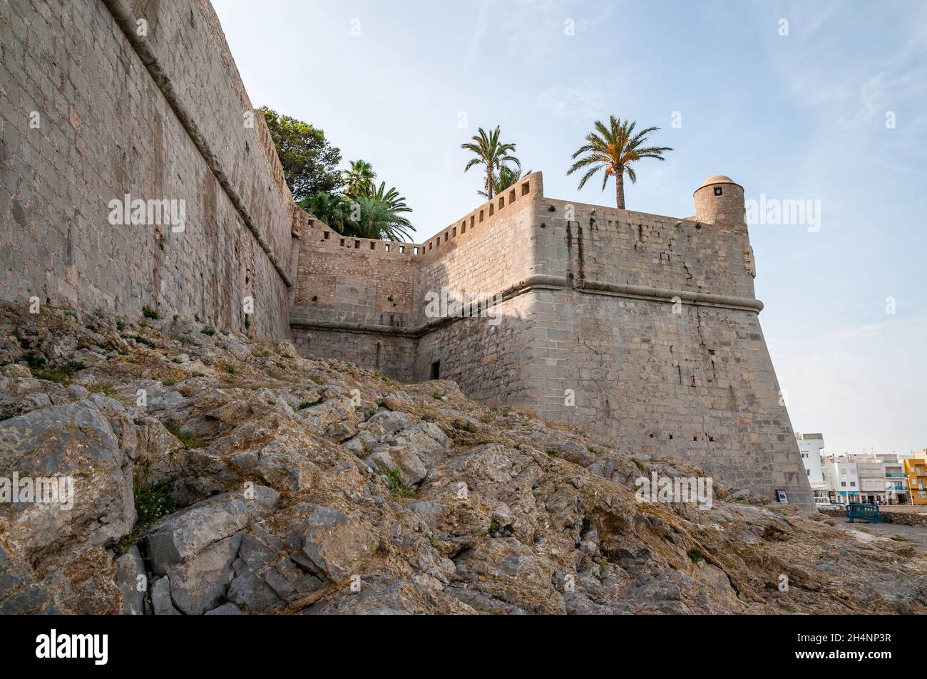 Panoramablick auf das Schloss von Peniscola, Spanien Stockfoto