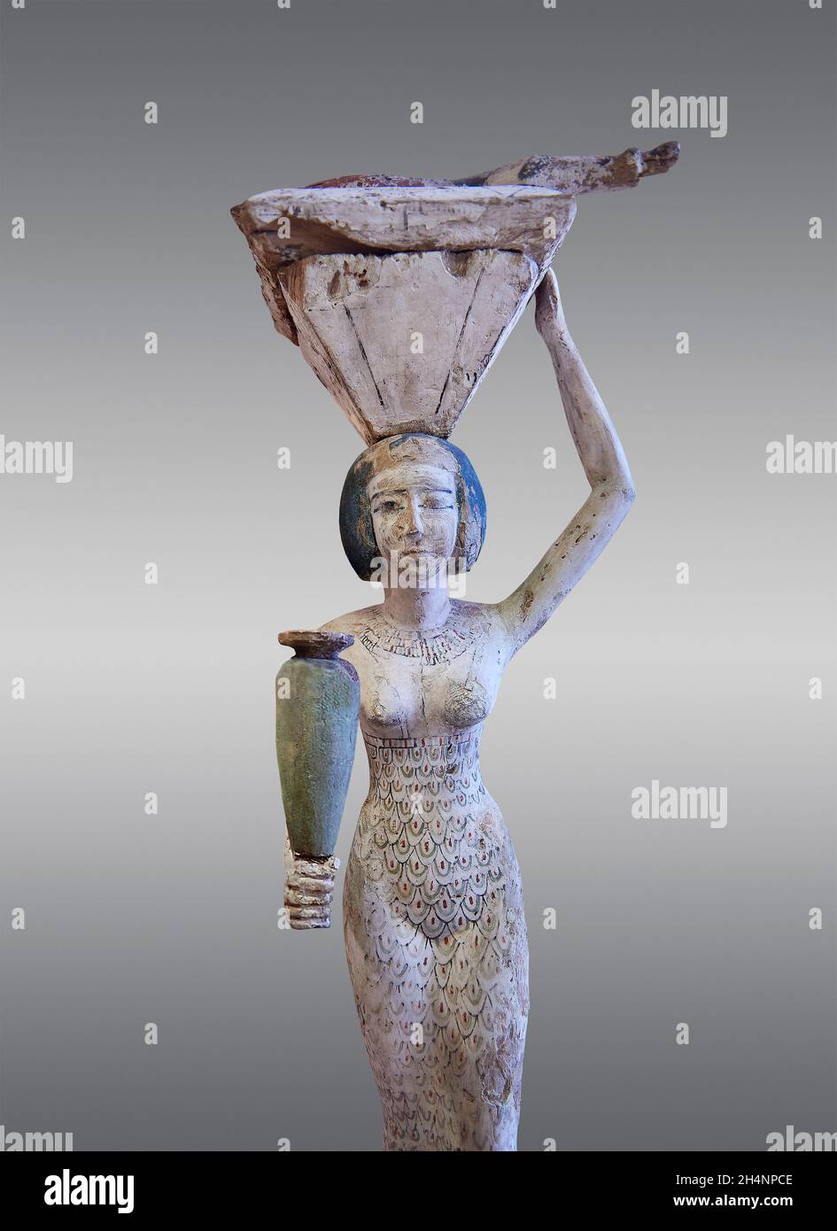 Ägyptische Holzskulptur einer weiblichen Lageropfer, 1963-1862 v. Chr., Start 12. Duynastie, Holz. Louvre Museum Inv. E10781. Die Statue zeigt ein Weibchen Stockfoto