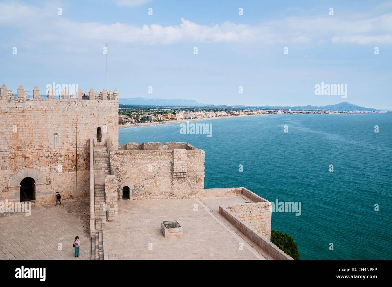 Panoramablick auf Peniscola vom Schloss von Peniscola, Spanien Stockfoto