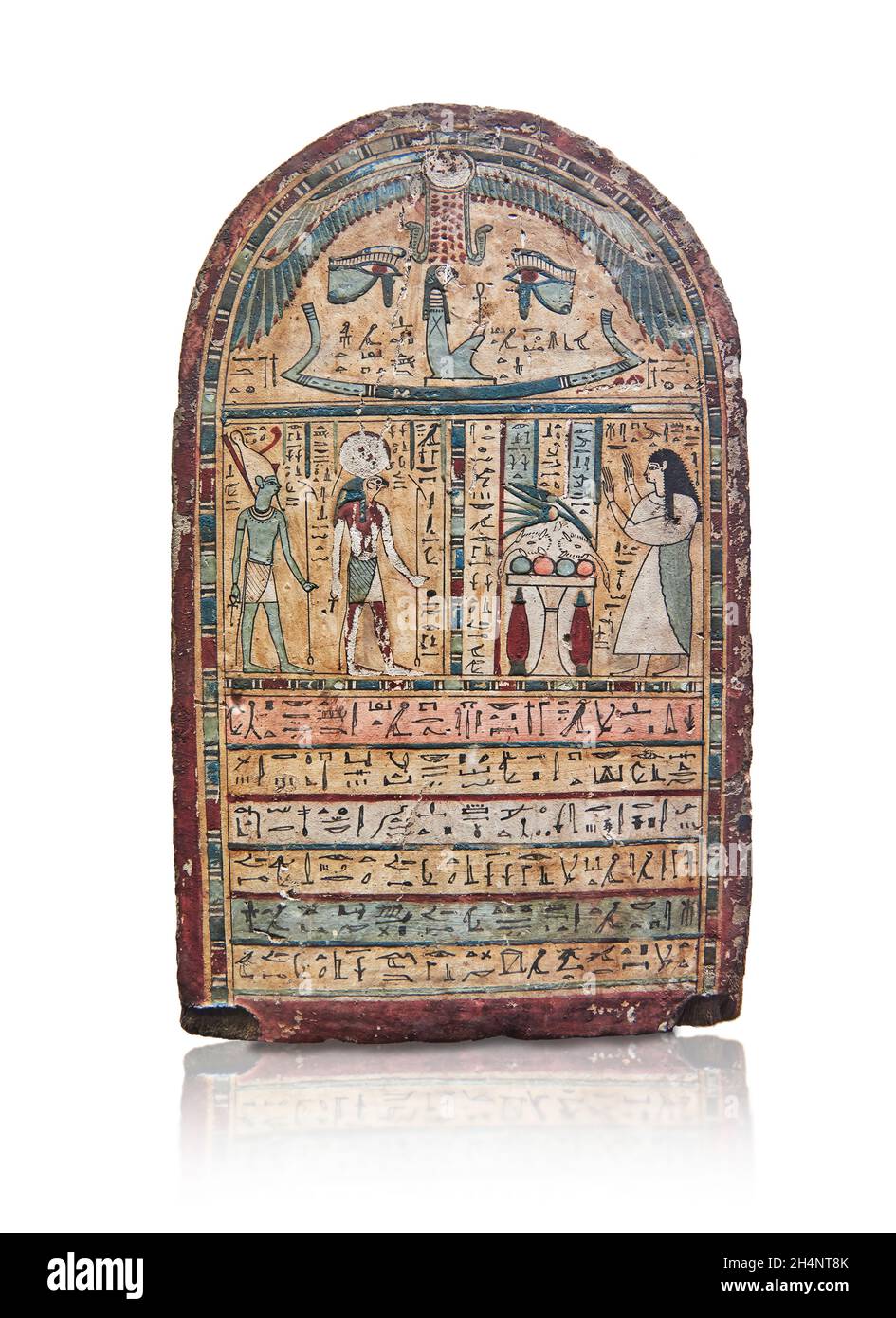 Ptolemäische ägyptische Stele der Dame Neniset, die die Sonne verehrt, 332-30 v. Chr., Louvre Museum Inv E20044. Anbetungsszene; Frau steht, verehrt Stockfoto