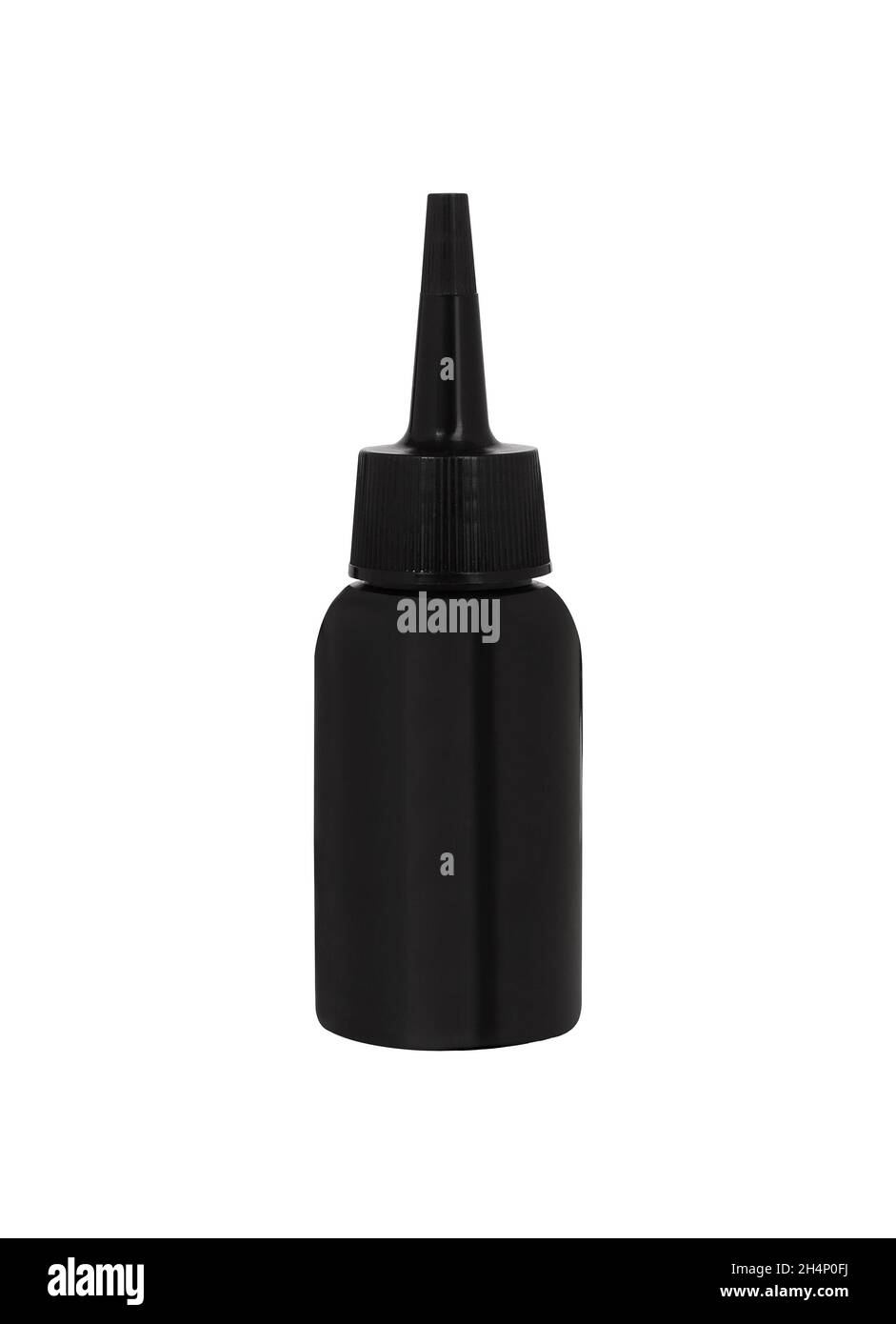 Schwarze saubere Plastikflasche für kosmetische Produkte für die Schönheitsroutine auf weißem, isoliertem Hintergrund platziert Stockfoto