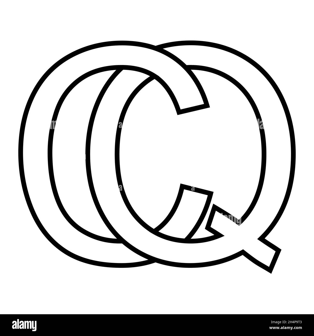 Logo Zeichen qc cq Symbol Zeichen Zeilensprungbuchstaben c q Logo qc cq erste Großbuchstaben Muster Alphabet Stock Vektor