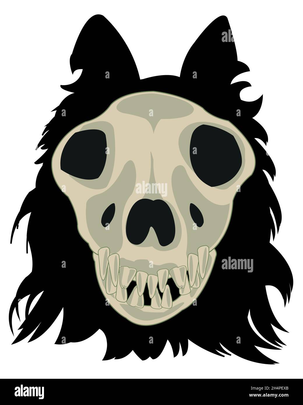 Kopf des Hundes und Schädel auf weißem Hintergrund ist isoliert Stock Vektor