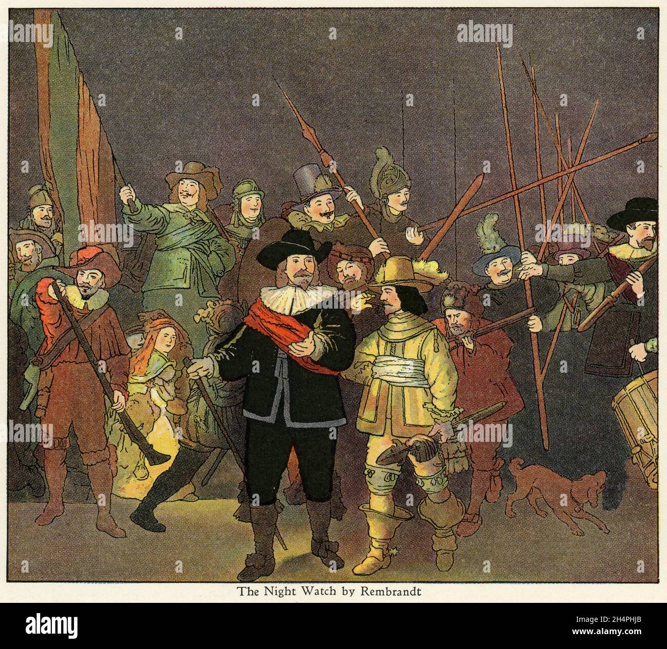 Urige Illustration der Nachtwache von Rembrandt, erschienen um 1928 Stockfoto