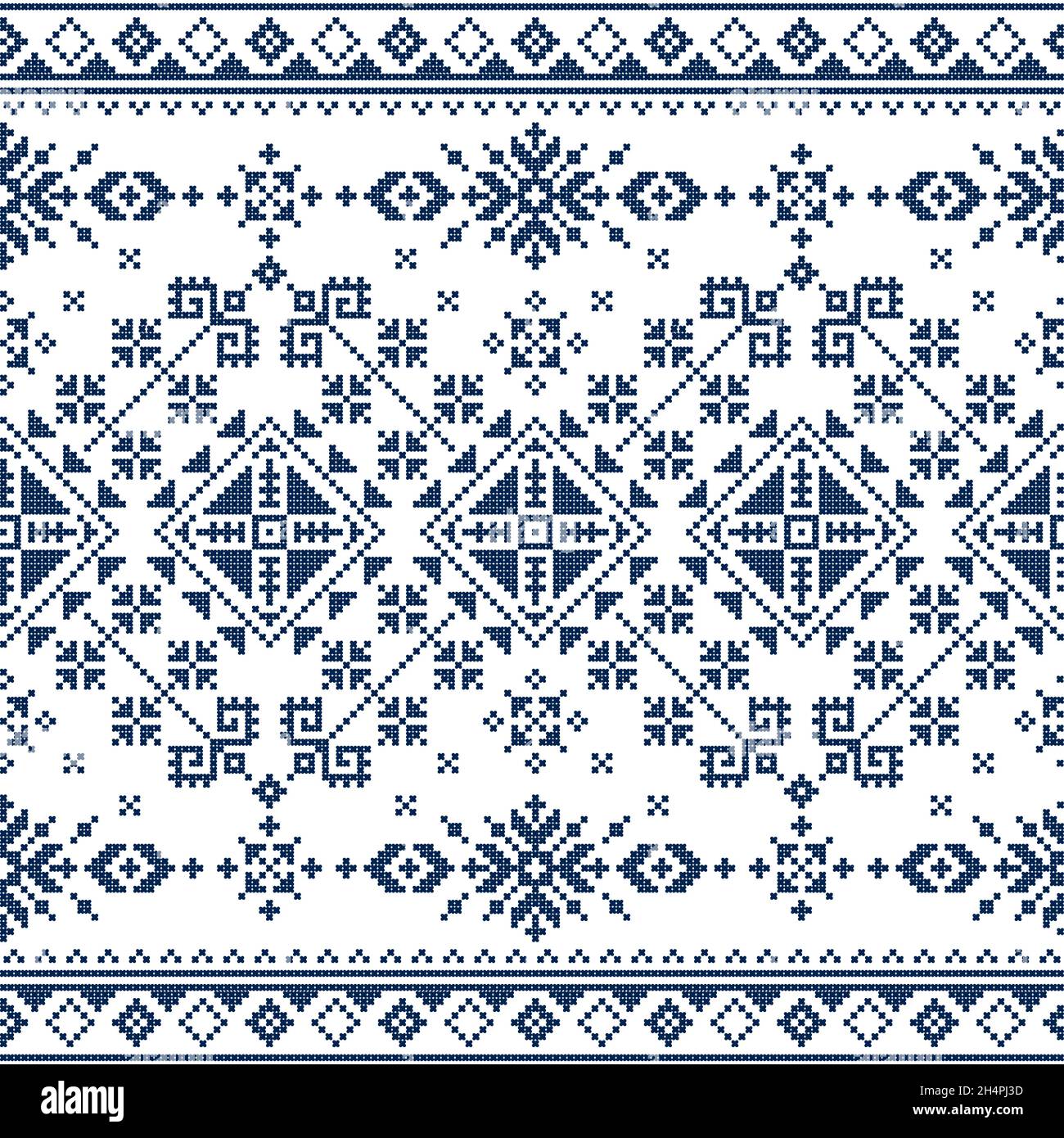 Zmijanski vez Kreuzstich-Stil Vektor Volkskunst nahtlose Muster - traditionelle Textil-oder Stoffdruck repetitive Design aus Bosnien und Herezegovina Stock Vektor