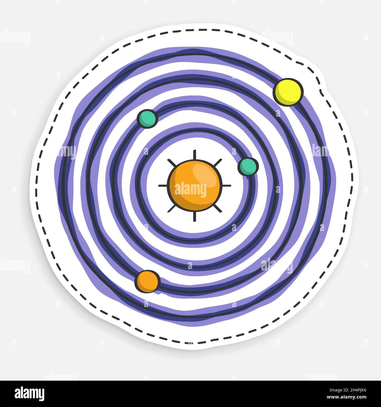 Cartoon-Symbol des Doodle-Modell des Sonnensystems. Planeten drehen sich in Umlaufbahnen im Raum um Stern, Sonne. Vektor auf weißem Hintergrund isoliert Stock Vektor Cartoon-Symbol des Doodle-Modell des Sonnensystems. Planeten drehen sich in Umlaufbahnen im Raum um Stern, Sonne. Vektor auf weißem Hintergrund isoliert Stock Vektor