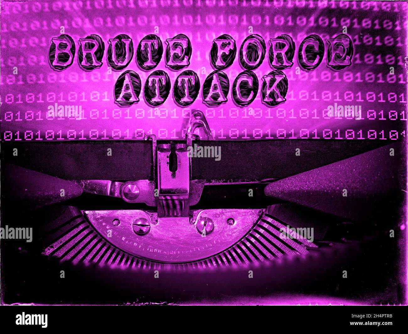 Brute-Force-Angriff, Schreibmaschine, Retrofuturismus Stockfoto