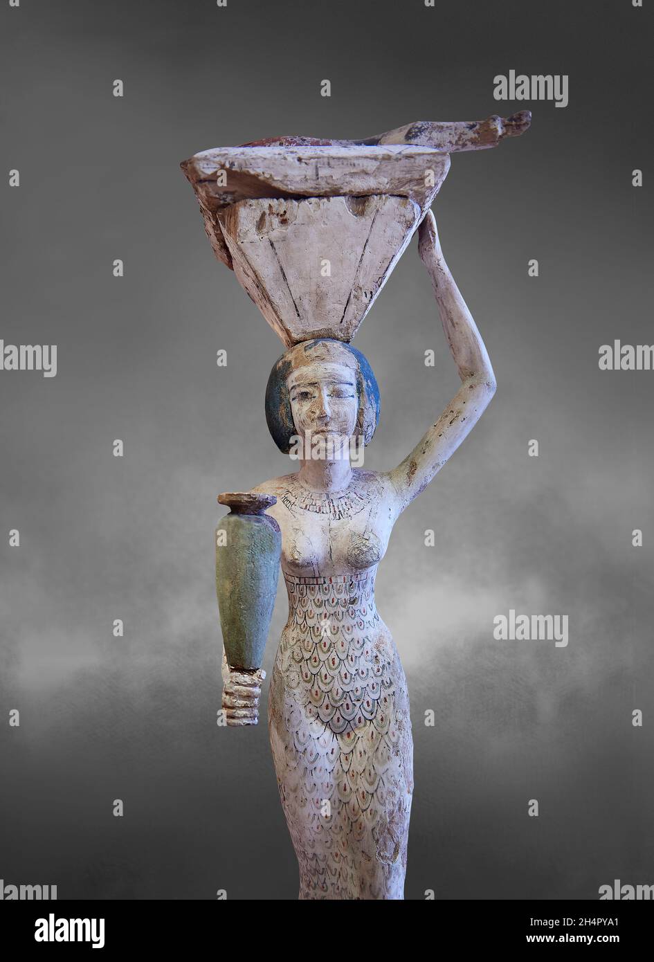 Ägyptische Holzskulptur einer weiblichen Lageropfer, 1963-1862 v. Chr., Start 12. Duynastie, Holz. Louvre Museum Inv. E10781. Die Statue zeigt ein Weibchen Stockfoto