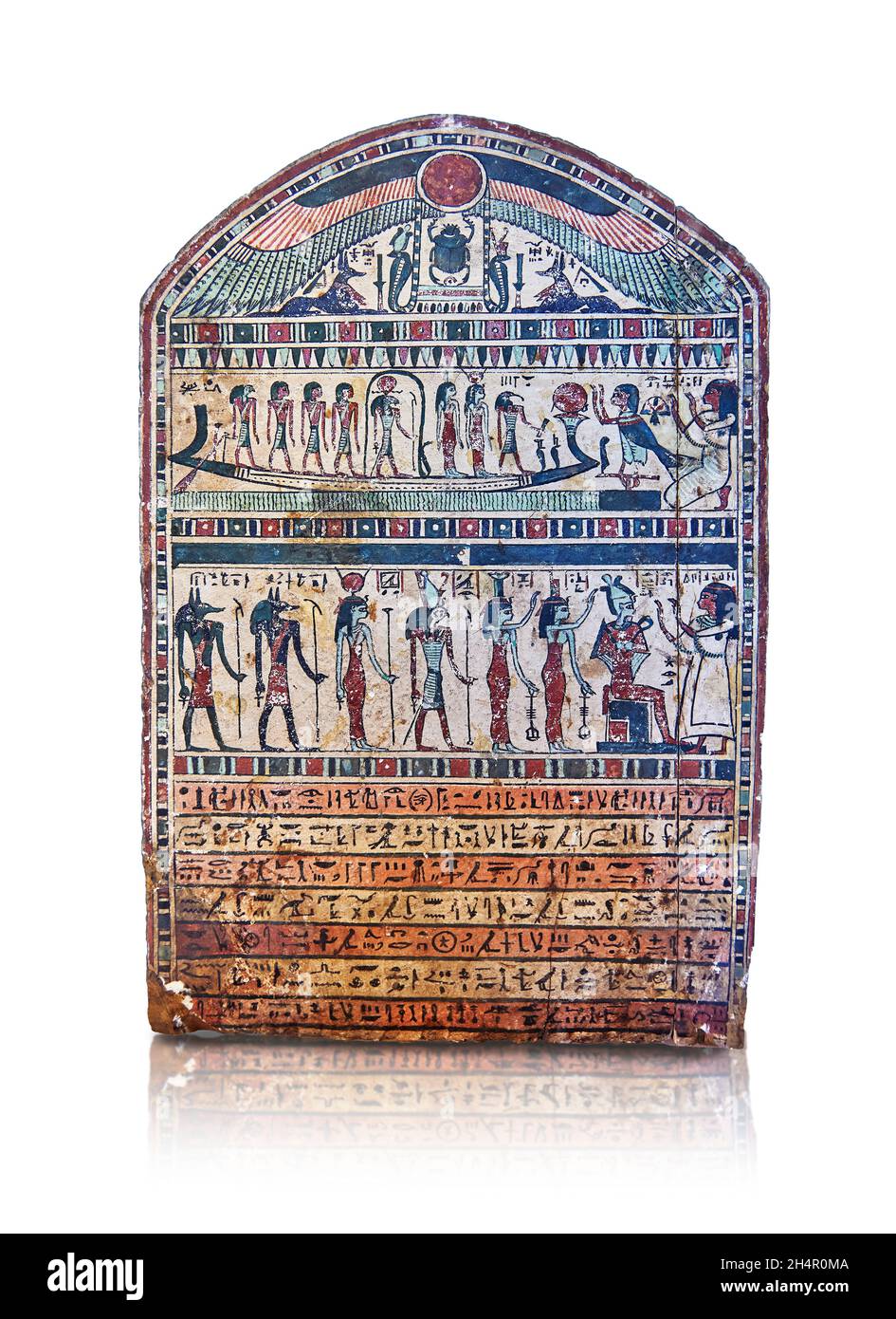 Alte ägyptische Stele von Disiset Musiker von Amon Re, 250-200 BC, ptolemäisches Königreich, Holz . Louvre Museum N2700. Disiset Priester des Sonnengottes R Stockfoto