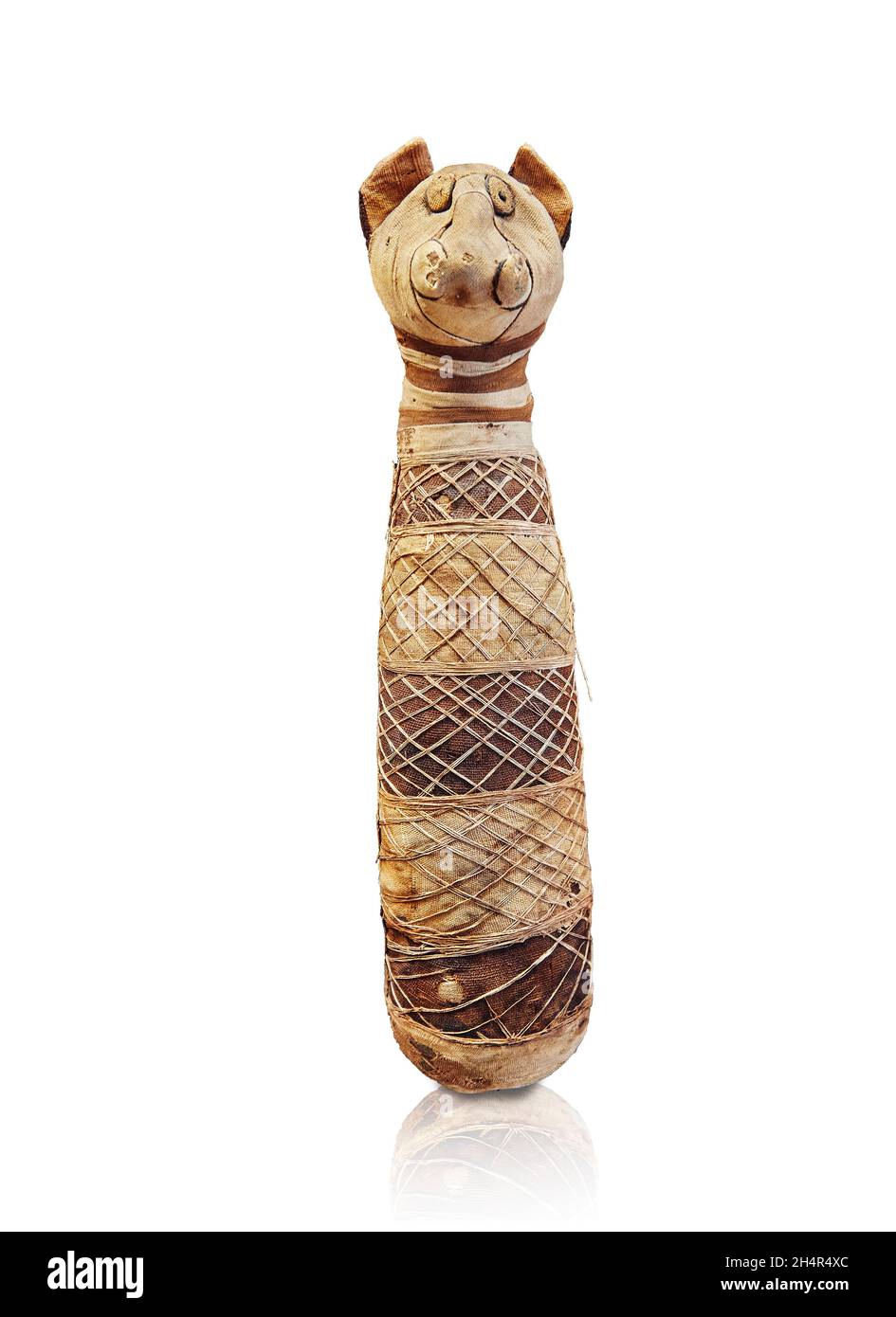 Alte ägyptische Katzenmumie, 664-332 v. Chr., Louvre Museum Inv 2678B, Katzenmumie in einer Stoffhülle. Höhe: 41 cm; Breite: 9.5 cm; Dicke: 10 cm . Sull Stockfoto