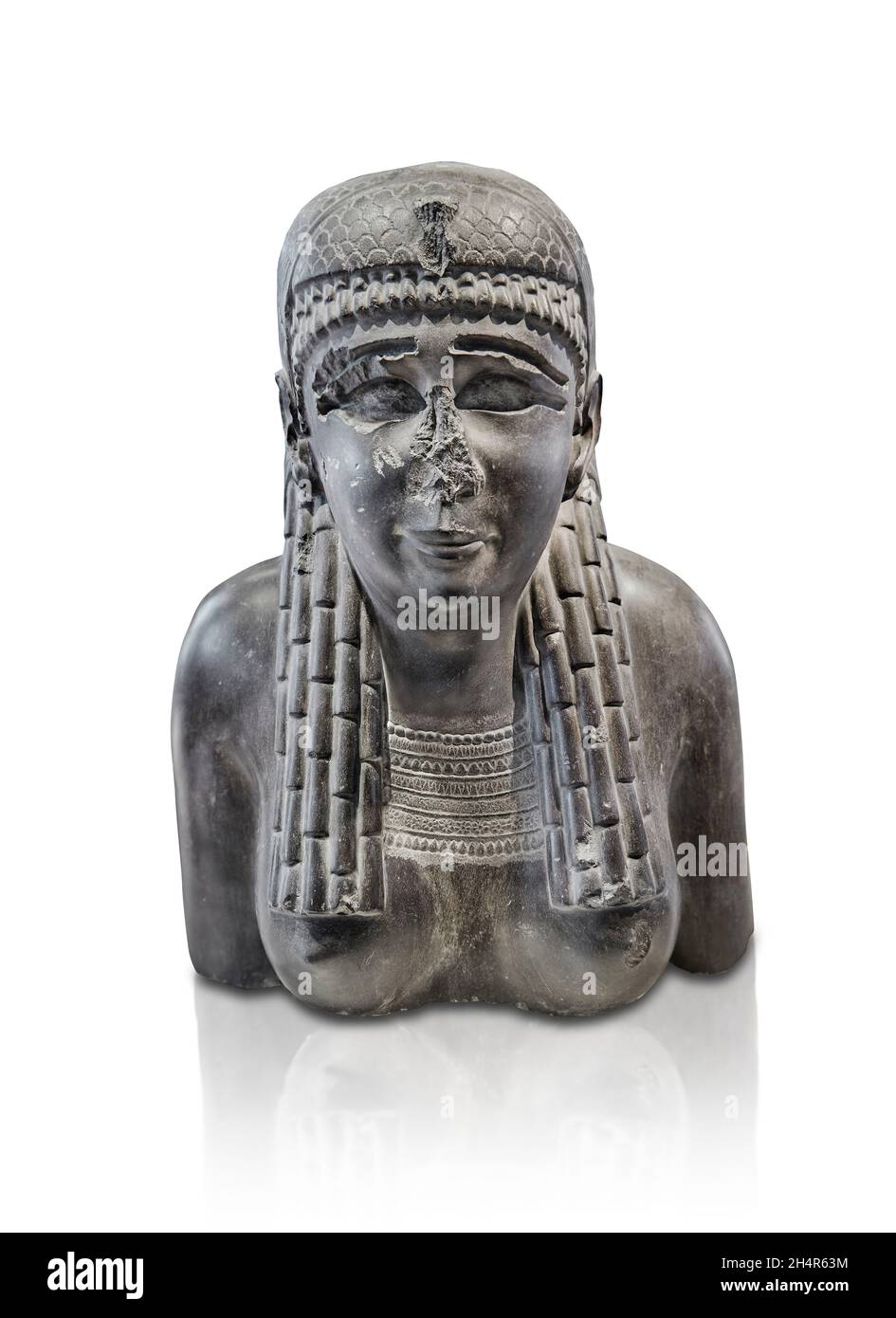 Ägyptische Statue Skulptur einer Königin oder einer Göttin, 299-200 v. Chr., Ptolomaic . Louvre Museum Inv A114.. Die Statue einer Göttin oder Königin hat einen Ousekh nec Stockfoto