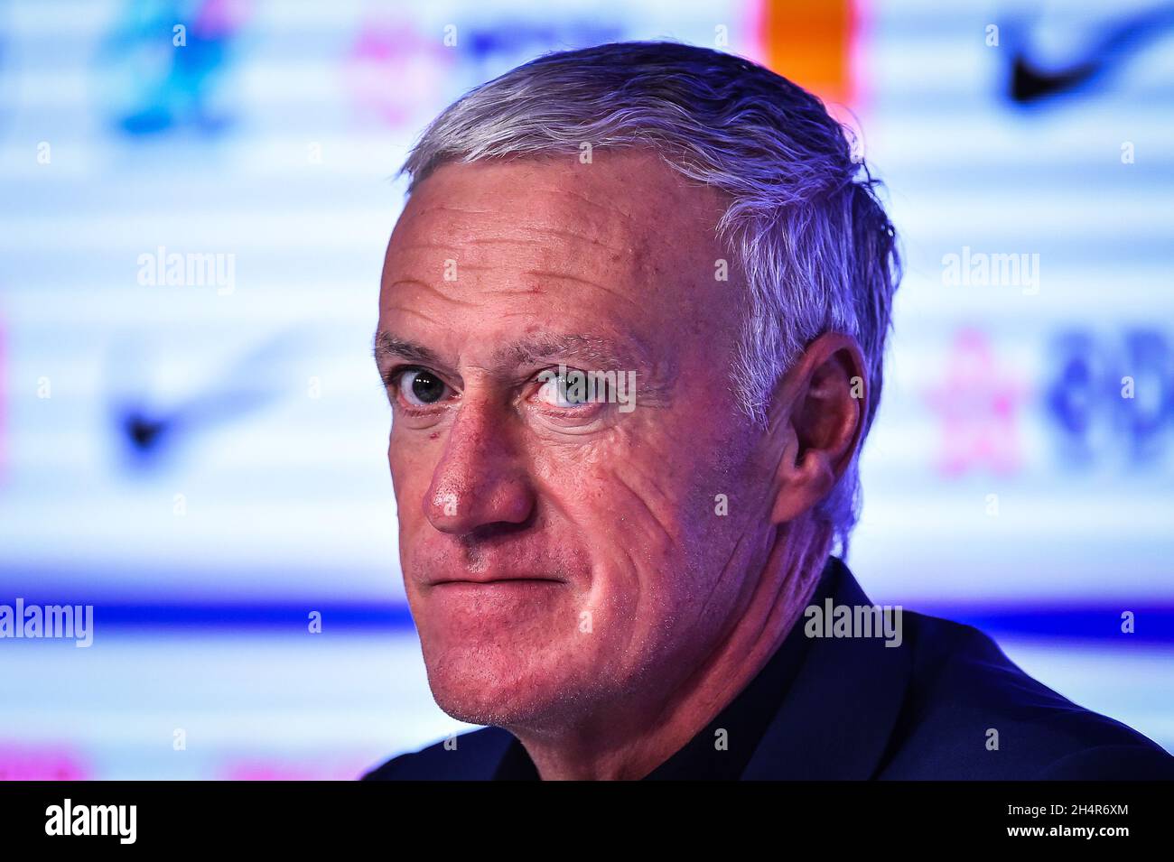 Pressekonferenz des französischen Nationalmannschaftstrainers Didier Deschamps, Bekanntgabe der Liste der ausgewählten Spieler für die WM 2022-Qualifikation am 13. Und 16. November 2021 beim französischen Fußballverband am 4. November 2021 in Paris, Frankreich - Foto: Matthieu Mirville/DPPI/LiveMedia Stockfoto