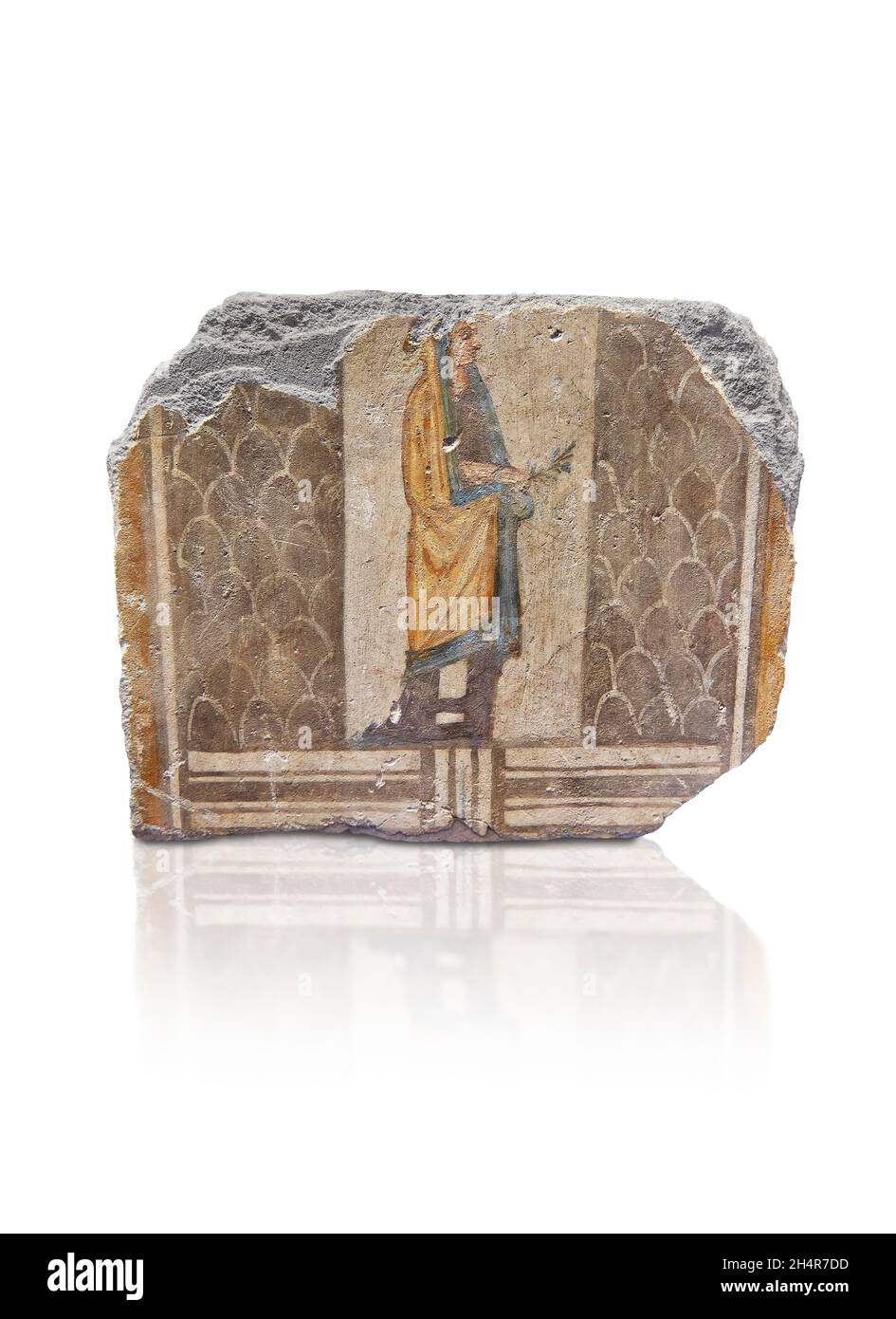 Ptolomaic ägyptische Grabwand Wandgemälde Fresko, 200-100 v. Chr., Alexandria, Louvre Museum MND 2287 oder Ma 3619. Setting: Beerdigungsszene; Frau trägt einen Chiton, Stockfoto