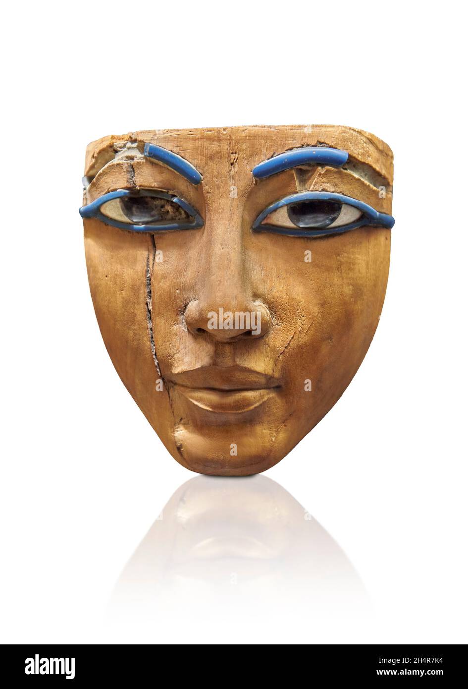 Das alte ägyptische Sargdeckelfragment des Gesichts, 1550-1069 v. Chr., das Neue Reich, das Holz. Louvre Museum E 11647 . Höhe: 18 cm; Breite: 17 cm; Tiefe: 11 cm. So Stockfoto