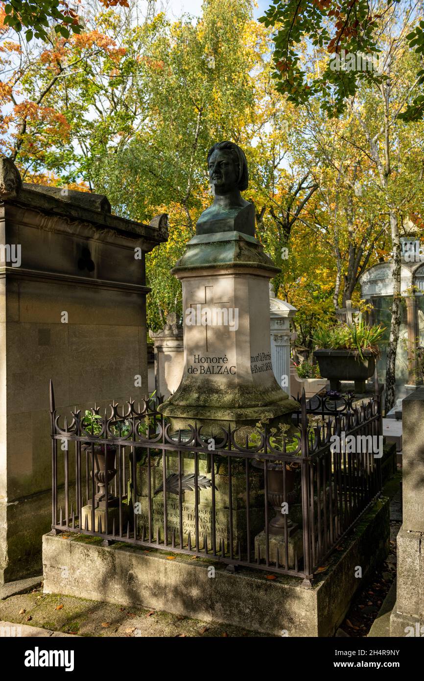 Das Grab von Honore de Balzac, Friedhof Pere-Lachaise, Paris, Frankreich Stockfoto