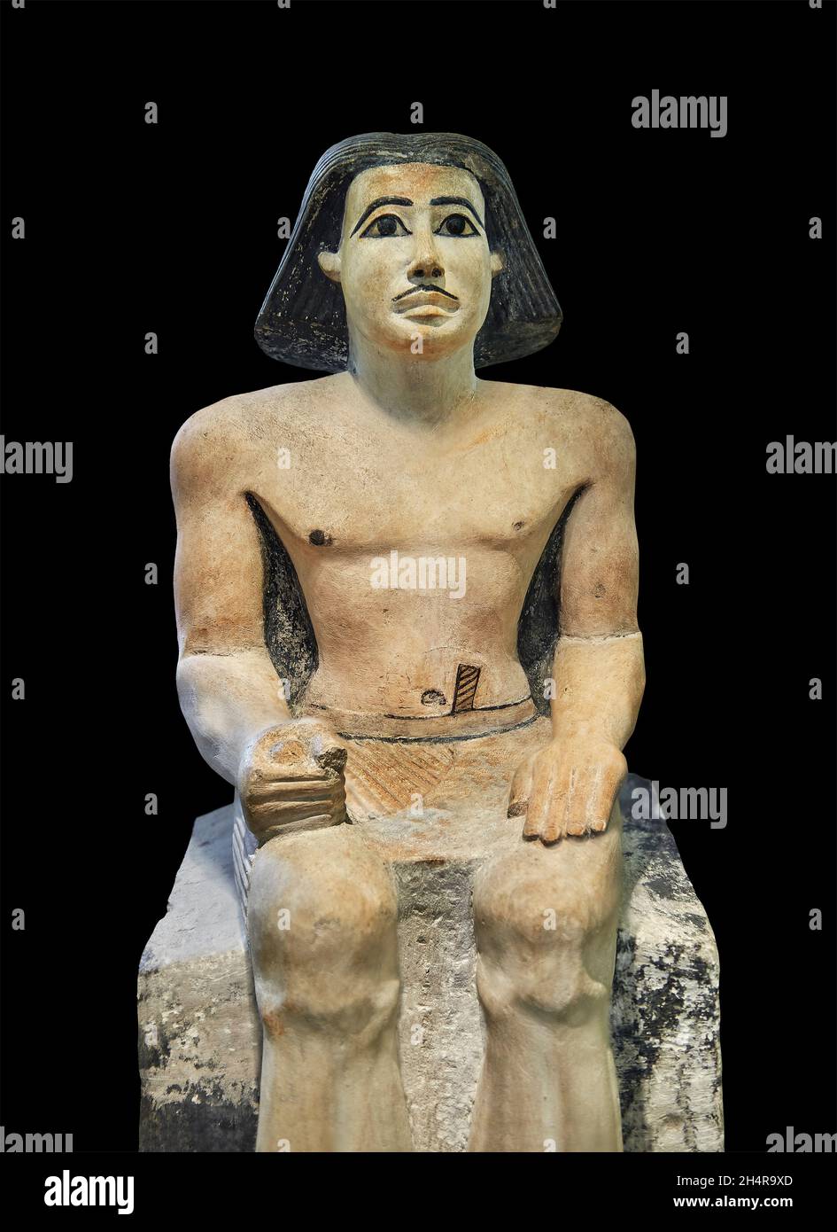 Alte ägyptische Statue Skulptur von Keki, 2350-2200 v. Chr., 6. Dynastie, Kalkstein. Louvre Museum Inv. A 41 oder N 42. Mann (Lendenschurz mit abgerundeter Kante, Fla Stockfoto