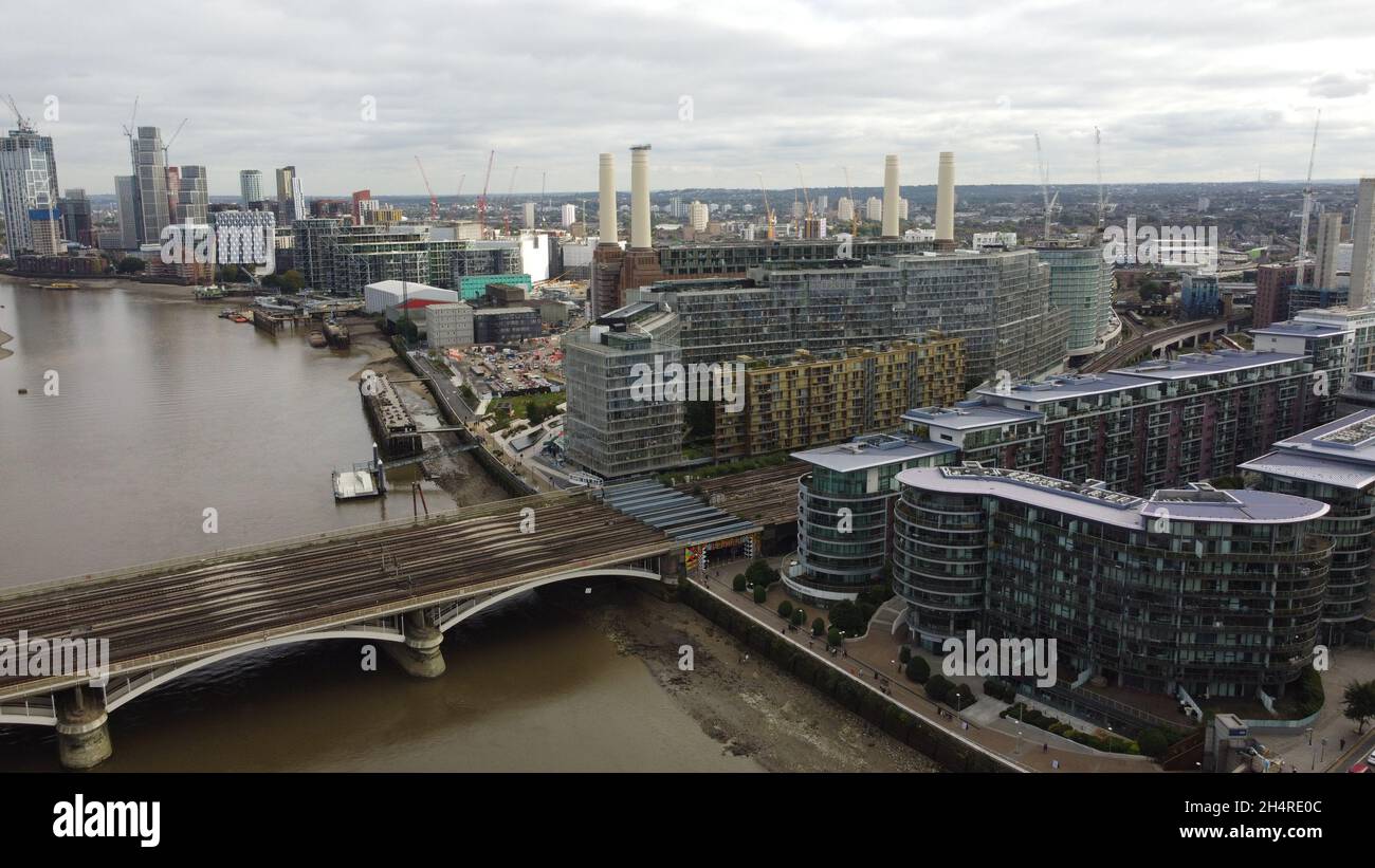 Entwicklung des Battersea Power Station 2021 4K-Luftaufnahmen Stockfoto
