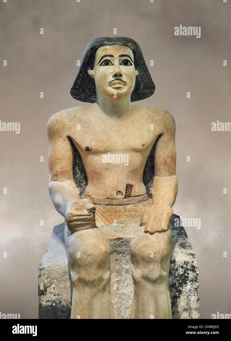Alte ägyptische Statue Skulptur von Keki, 2350-2200 v. Chr., 6. Dynastie, Kalkstein. Louvre Museum Inv. A 41 oder N 42. Mann (Lendenschurz mit abgerundeter Kante, Fla Stockfoto