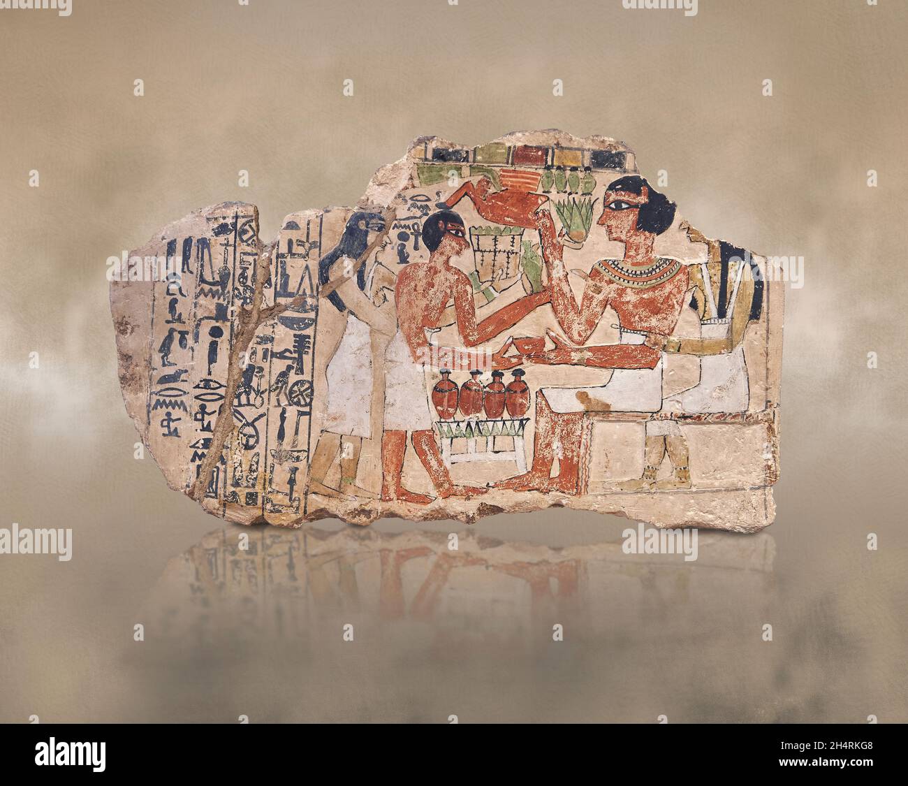 Altägyptisch bemalte Grabtafel der 'Seligen' Ireri, die eine Opfergabe erhalten hat, 2200-2033 v. Chr., Abydos Thebes, Kalkstein. Louvre Museum E27211. Depi Stockfoto