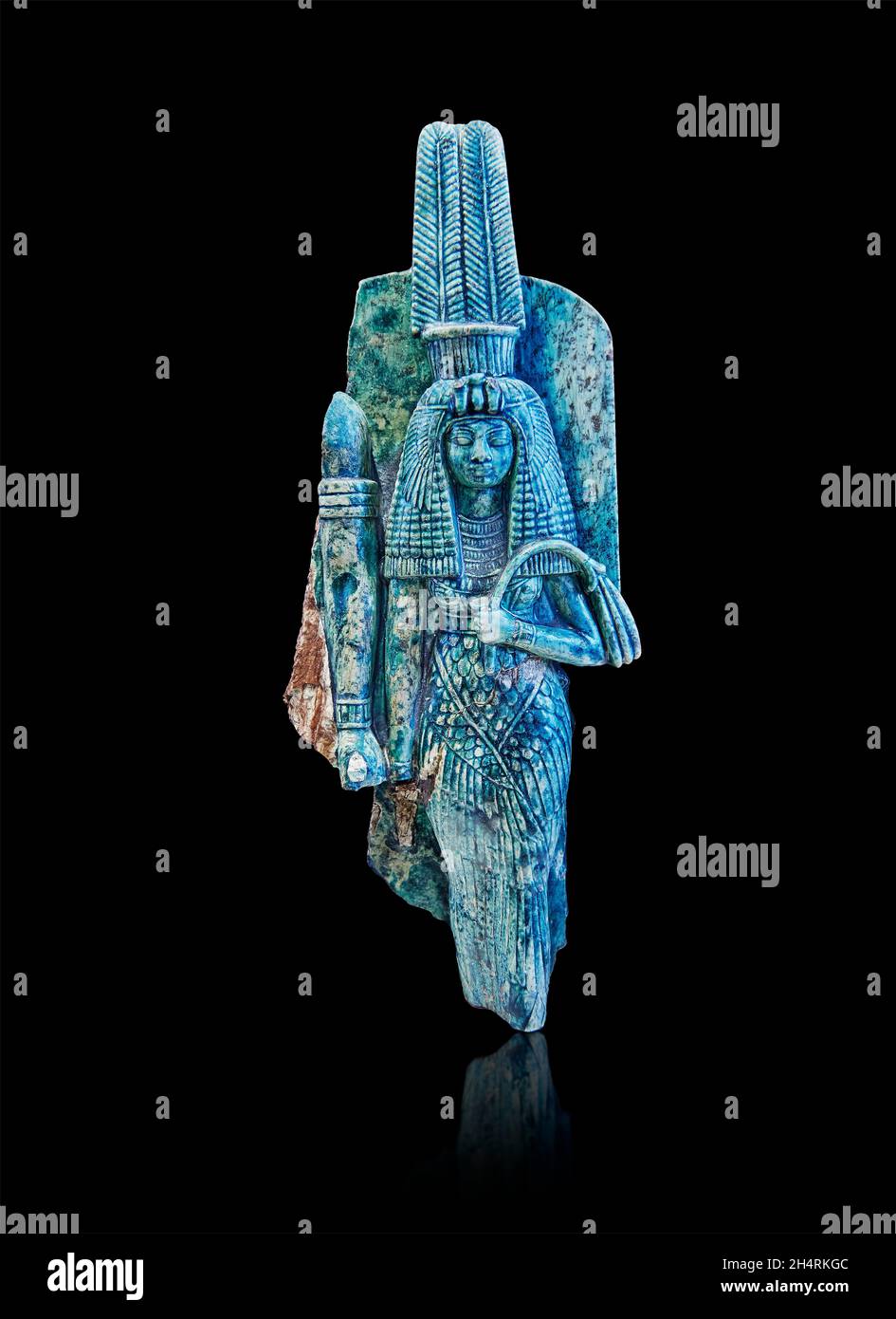 Alte ägyptische Statue, die Königin Tiy darstellt, 1391-1353, 18. Dynastie, verglaster Steatit, Louvre Museum Inv E25493. Tiy ist neben Amenhotep III dargestellt ( Stockfoto