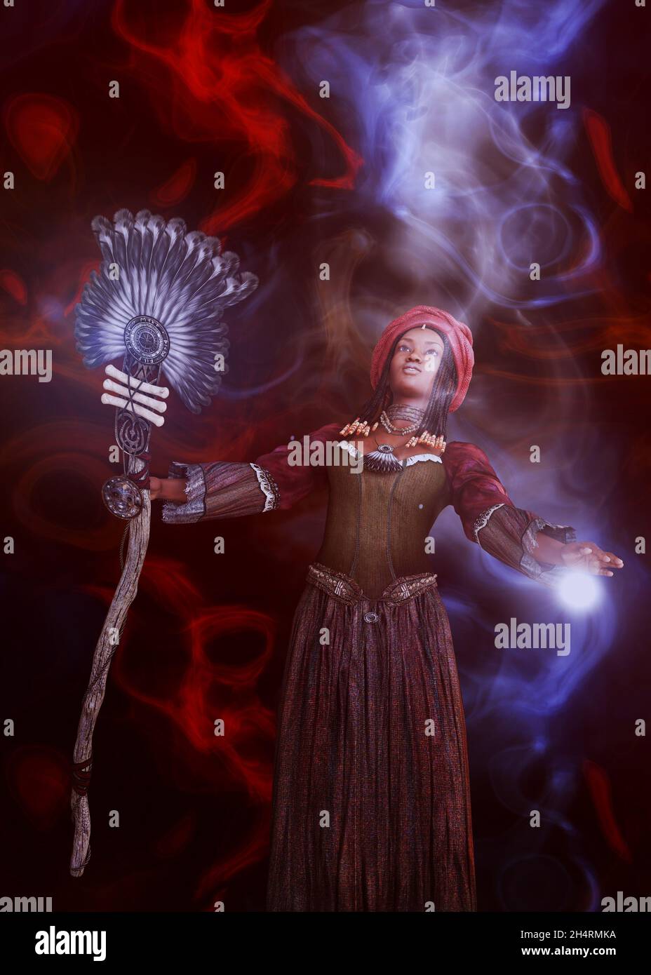 Voodoo Schamane, afrikanische Hexenfrau zaubern, 3D-Illustration  Stockfotografie - Alamy