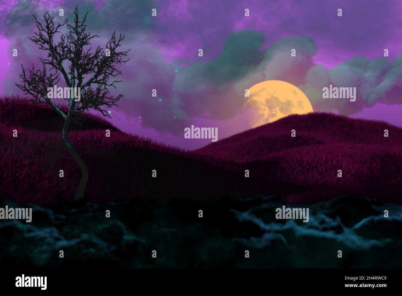 Lebendige süße Nacht Hintergrund - selektive Fokus Alptraum Konzept - Unschärfe Hintergrund Design Vorlage 3D-Illustration Stockfoto