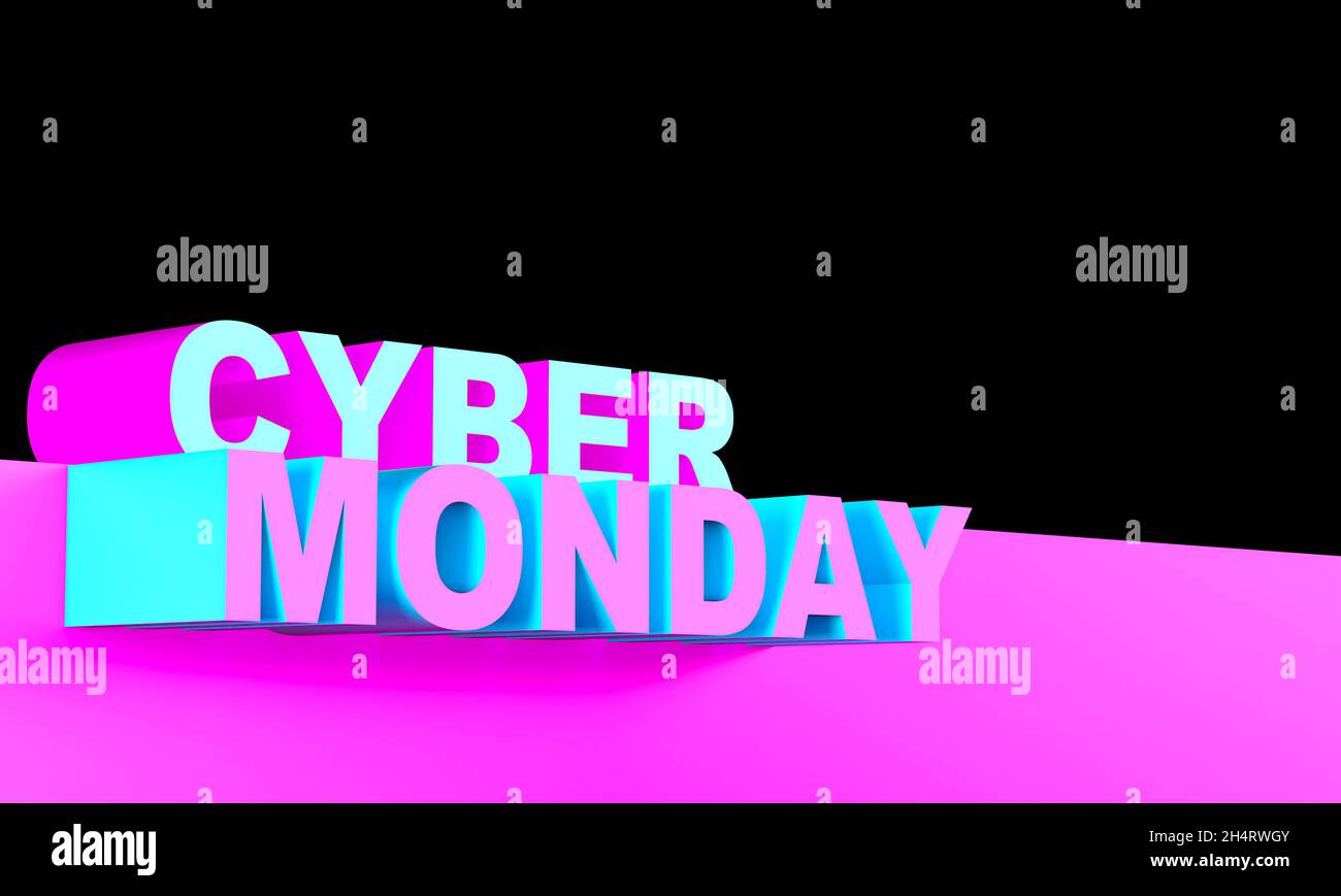 Blauer und violetter Cyber monday Schriftzug .3d Render Stockfoto