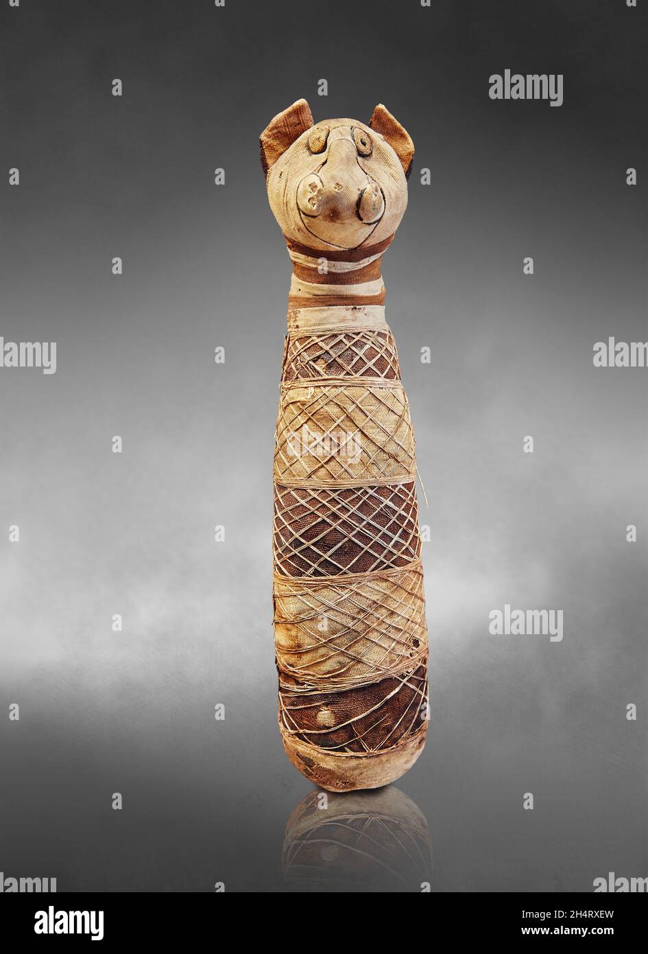 Alte ägyptische Katzenmumie, 664-332 v. Chr., Louvre Museum Inv 2678B, Katzenmumie in einer Stoffhülle. Höhe: 41 cm; Breite: 9.5 cm; Dicke: 10 cm . Sull Stockfoto