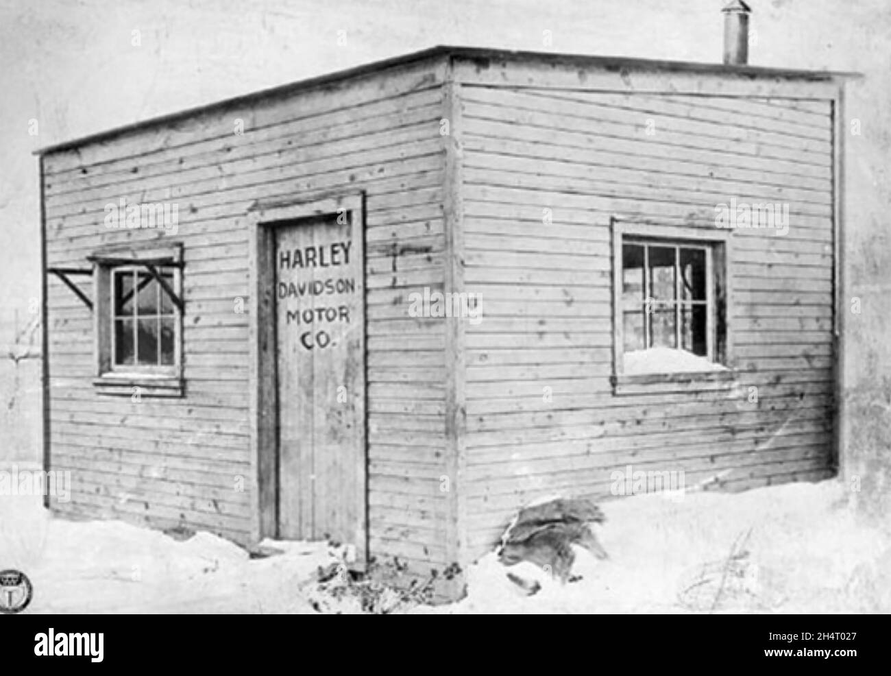 HARLEY-DAVIDSON amerikanischer Motorradhersteller. Die ursprüngliche Werkstatt in Milwaukee um 1903. Stockfoto