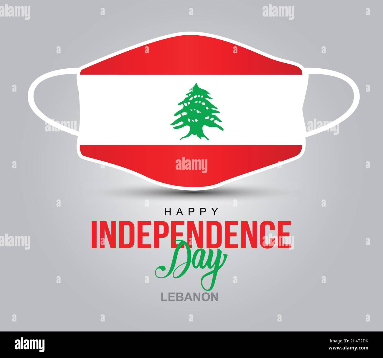 Alles gute zum Unabhängigkeitstag Libanon. Libanonflagge mit medizinischer Maske, Verwendung zum Drucken. Cvid19, Corona-Virus-Konzept. Stock Vektor