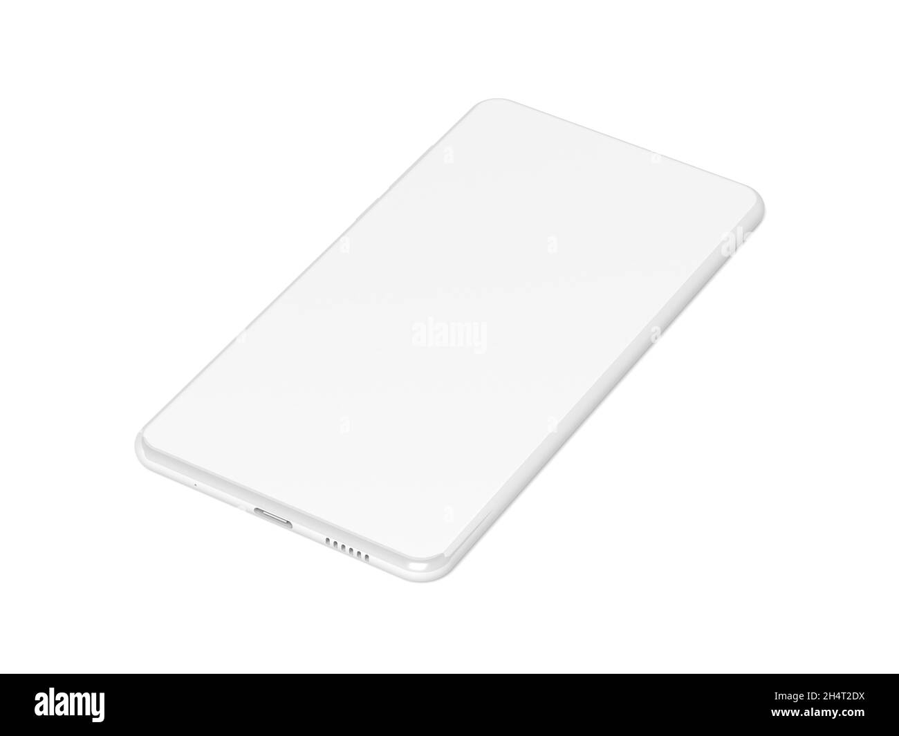 Modernes Smartphone auf weißem Hintergrund isoliert. Realistisches Smartphone-Modell. 3d-Illustration. Stockfoto