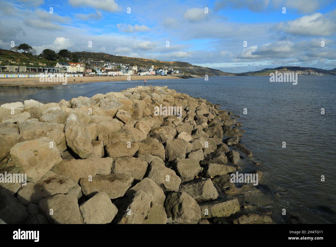 Lyme Regis, Blick von der Nordmauer in Richtung Stadt, Dorset, England, Großbritannien Stockfoto