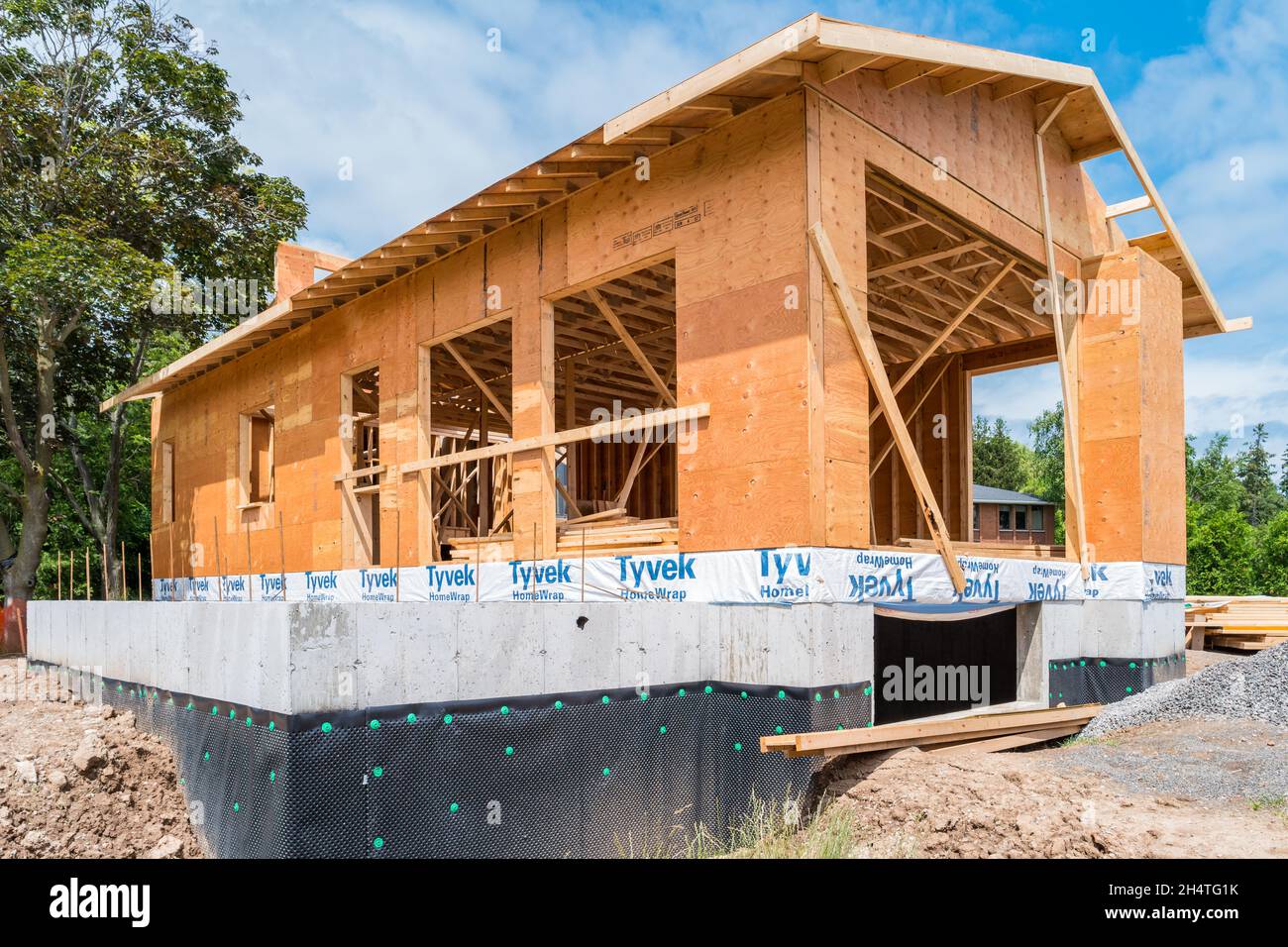 Ein neuer Hauszubau wird gerade gebaut. Stockfoto