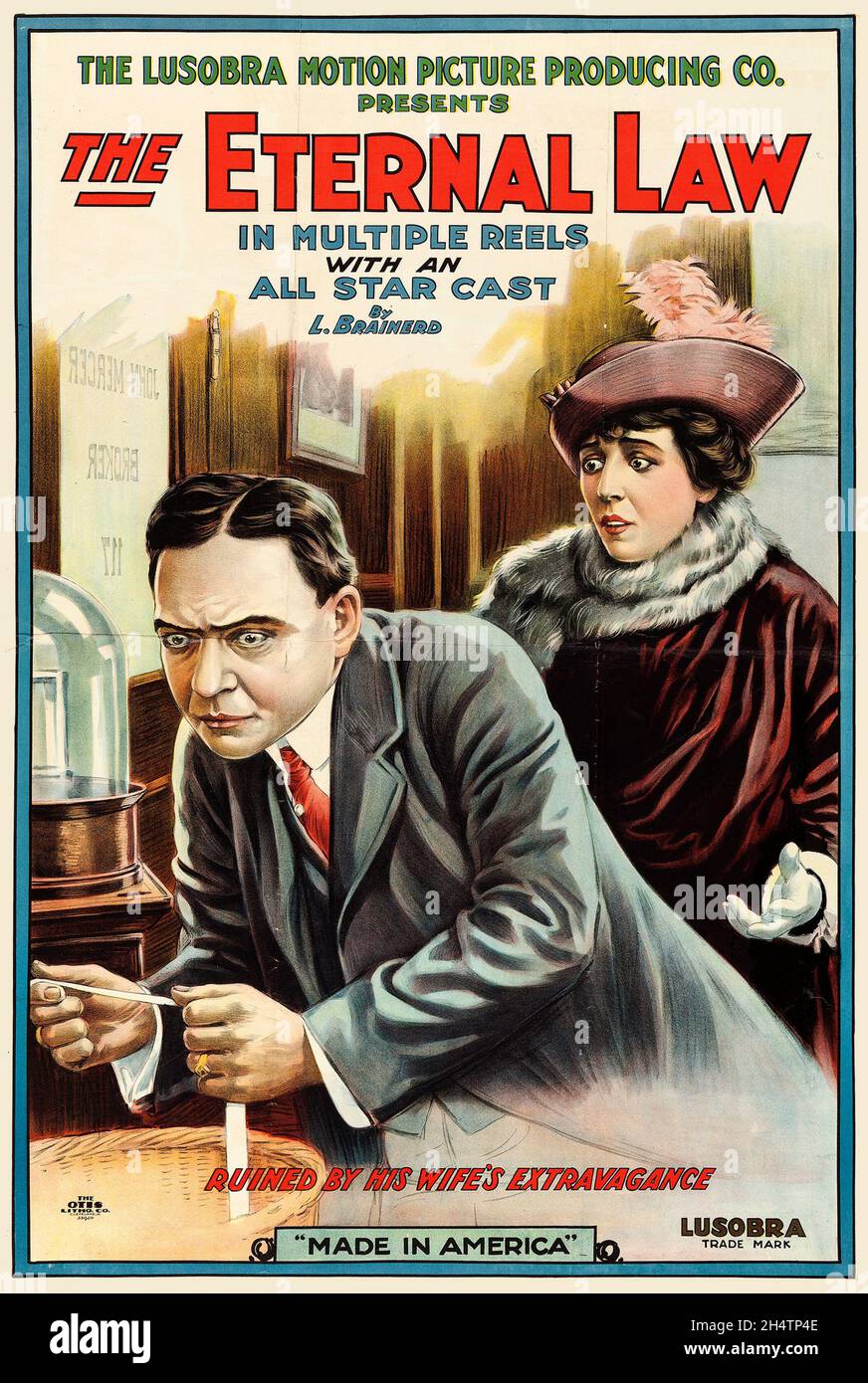 Vintage Filmplakat - das ewige Gesetz (Lusobra, 1910) Stockfoto